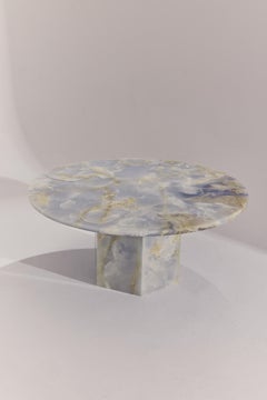 Rectangular Prism Base Light Blue Grey Onyx Coffee Table by RAFFINATO