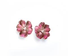 Taffy Pink Titanium Geranium Earrings with Trillion and Round Diamonds