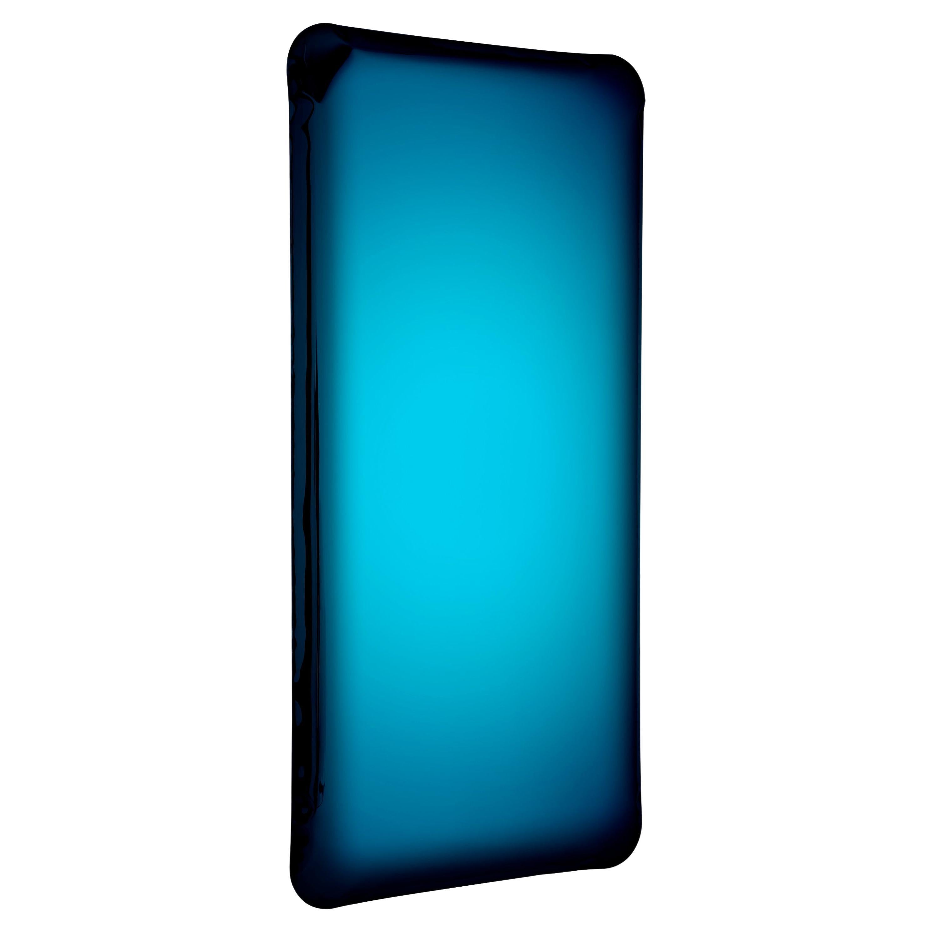 Tafla Q2 Polished Deep Space Blue Color Stainless Steel Wall Mirror by Zieta