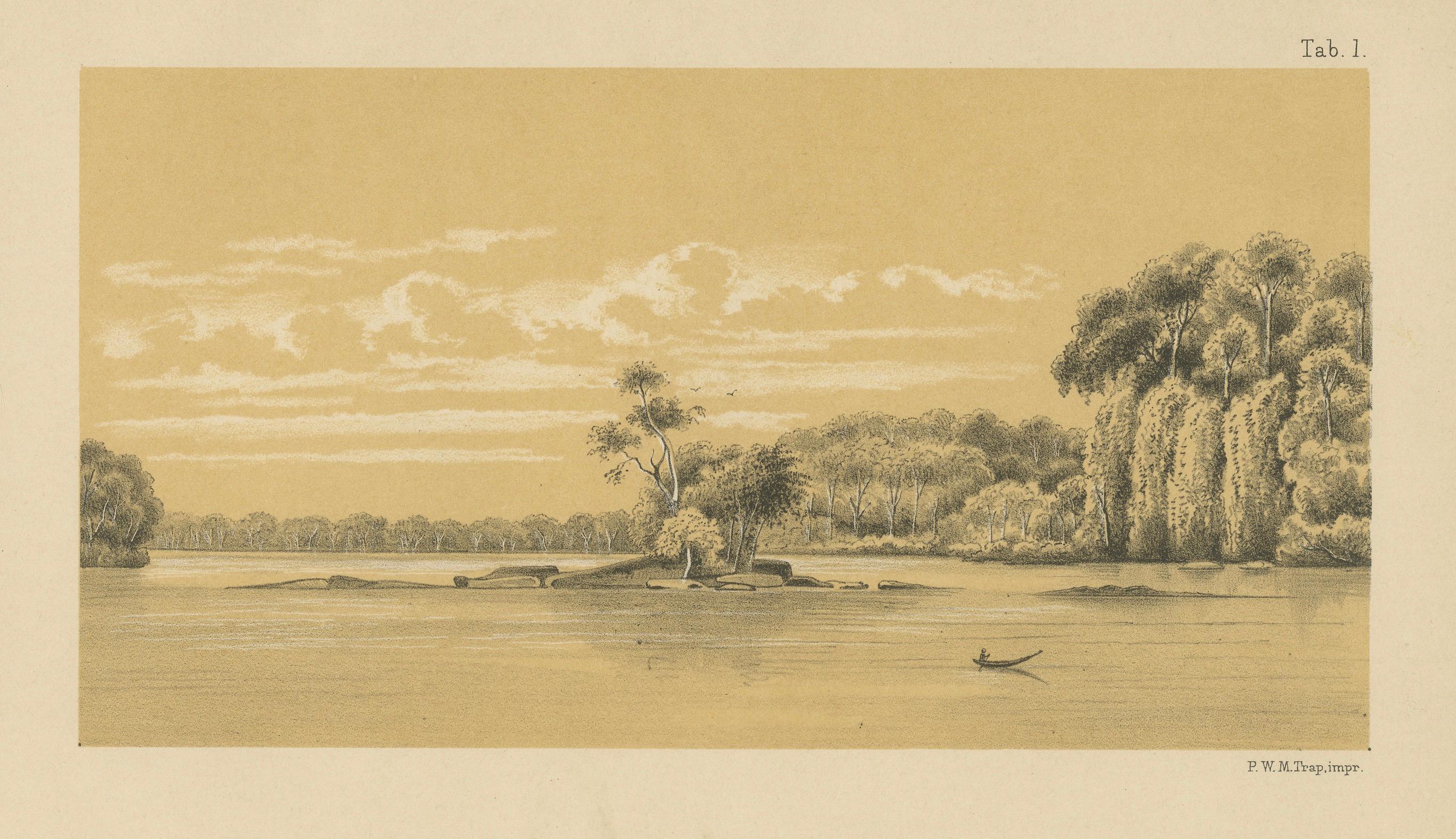 Tafra Island Suriname River View 1888 Dutch West Indies by Karl Martin

Ce paysage fluvial atmosphérique représentant l'île de Tafra au Suriname a été publié en 1888 dans le cadre de l'important ouvrage scientifique de Karl Martin, Bericht über eine