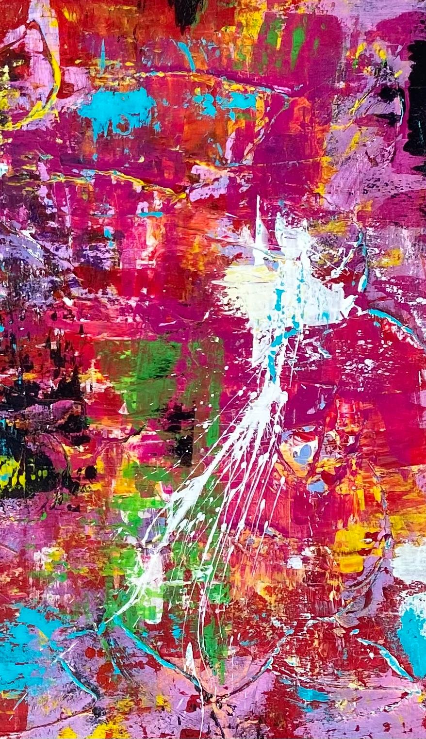 Controlled Chaos, acrylic/canvas, 30x30, Eclectic Variety, Abstract, Contemporary - Pink Abstract Painting by Taft McWhorter