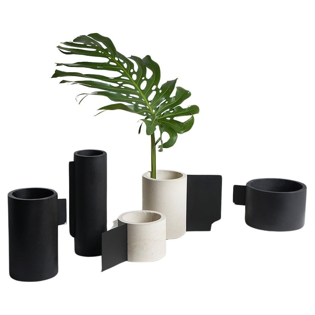 Collection'S, Set di 5 vasi in cemento bianco e nero