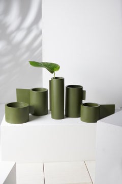 Collection'S, Set di 5 vasi in calcestruzzo verde militare