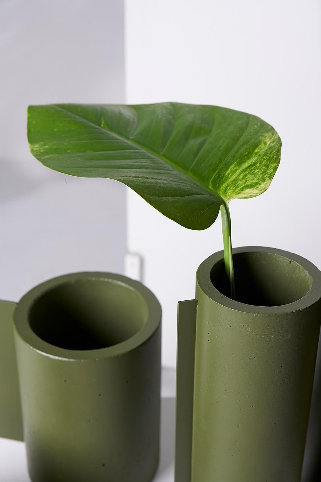 Minimalismo Collection'S, Set di 5 vasi in calcestruzzo verde militare in vendita