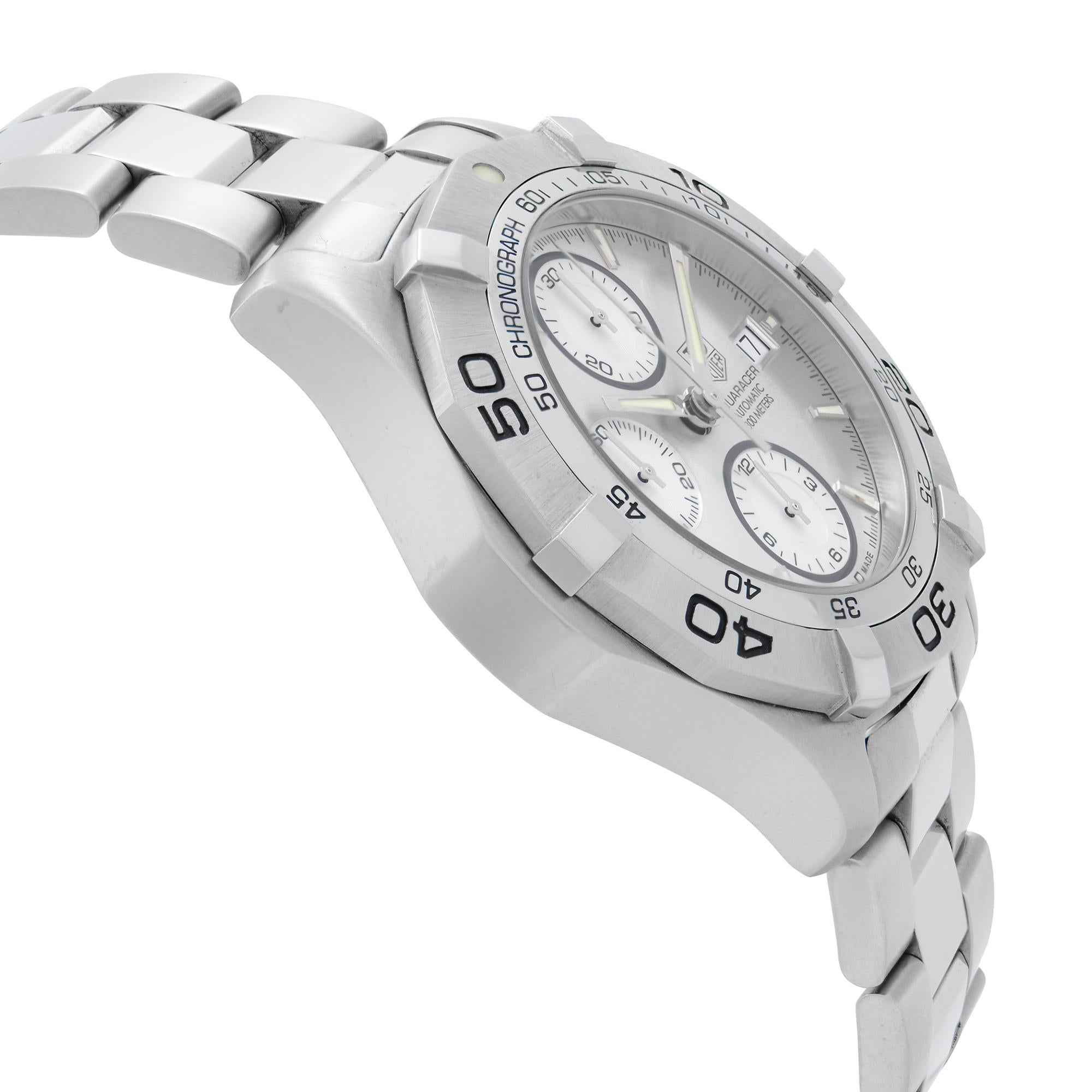 TAG Heuer 2000 Aquaracer Steel Silver Dial Automatic Mens Watch CAF2111.BA0809 In Excellent Condition In New York, NY