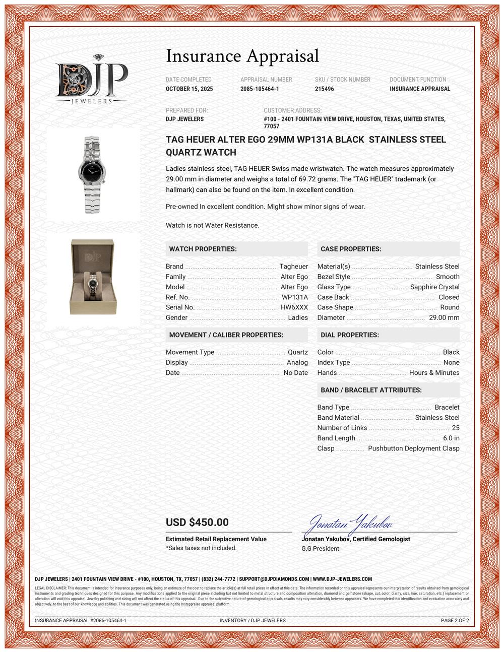 Reloj de cuarzo Tag Heuer Alter Ego 29MM wp131a Acero inoxidable negro en venta 7