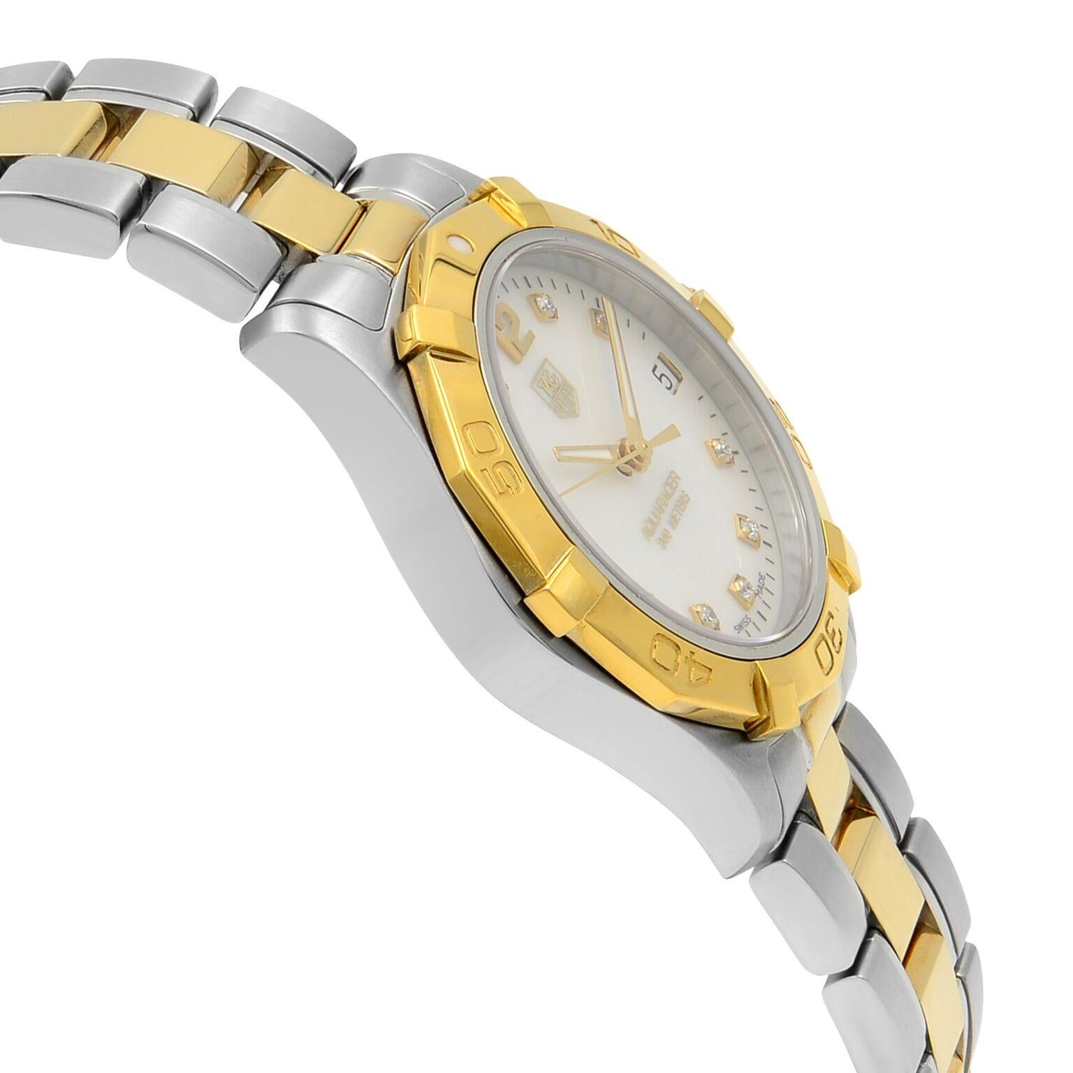 TAG Heuer Aquaracer 18K Gold Diamond MOP Dial Steel Ladies Watch WAF1320.BB0820 In New Condition In New York, NY