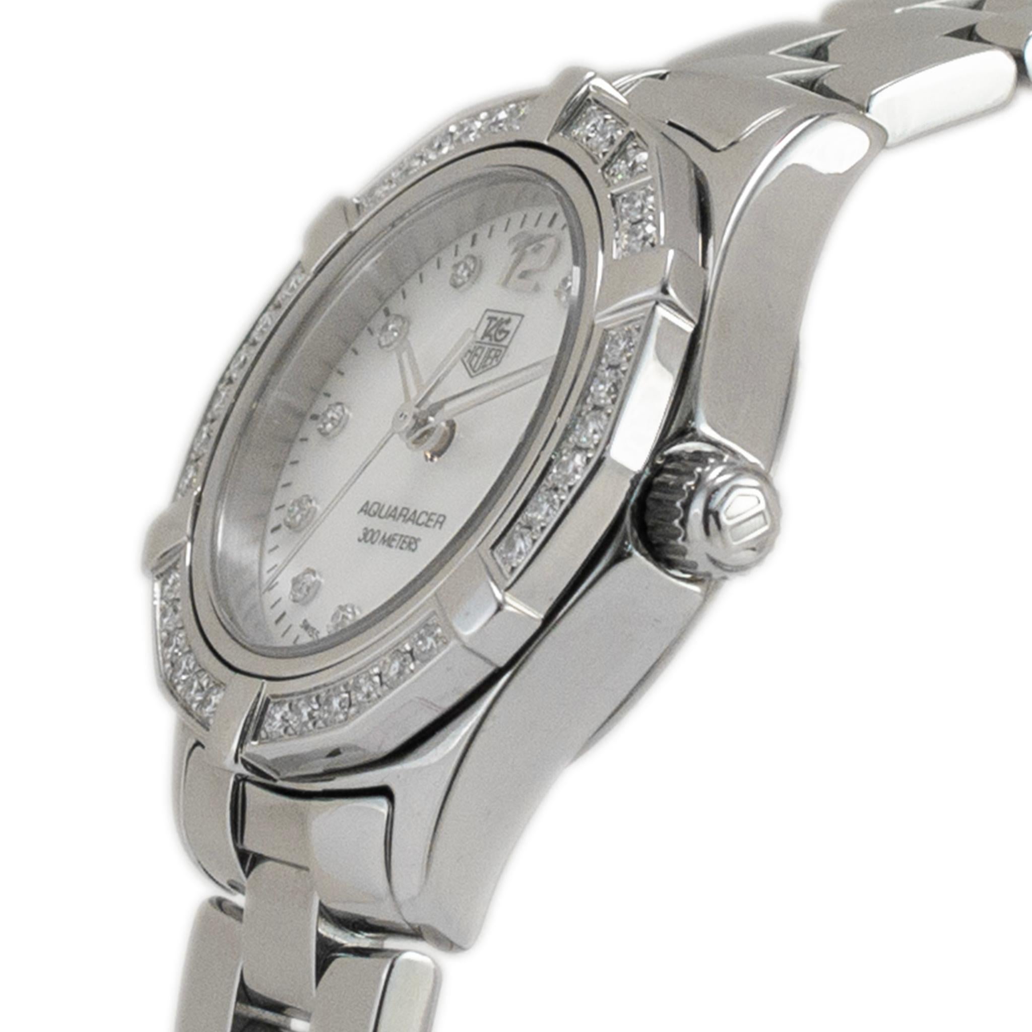 Tag Heuer Aquaracer 27MM WAF1416 Mopa Bisel de diamantes Acero inoxidable Reloj de señora Corte redondo