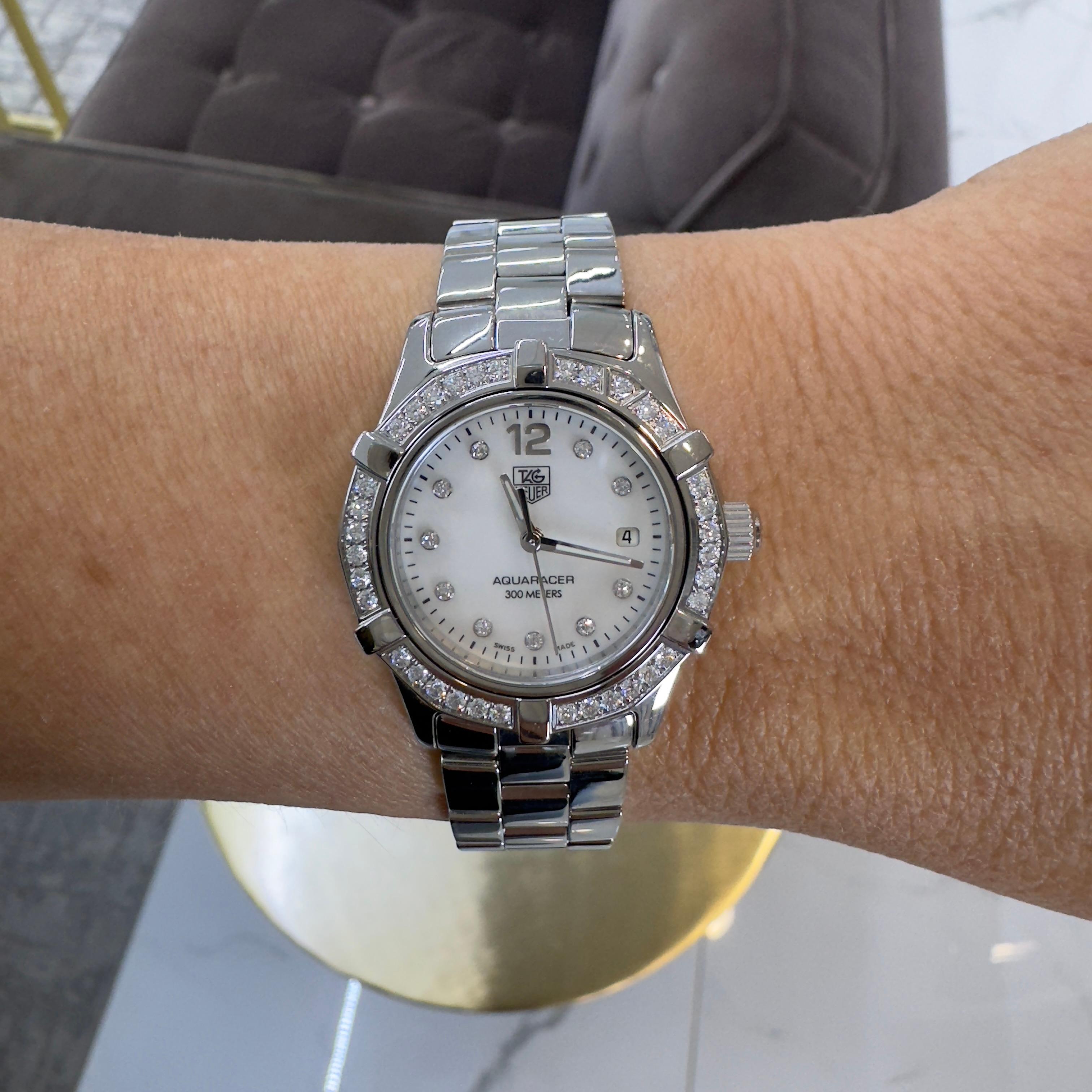 Tag Heuer Aquaracer 27MM WAF1416 Mopa Bisel de diamantes Acero inoxidable Reloj de señora 3