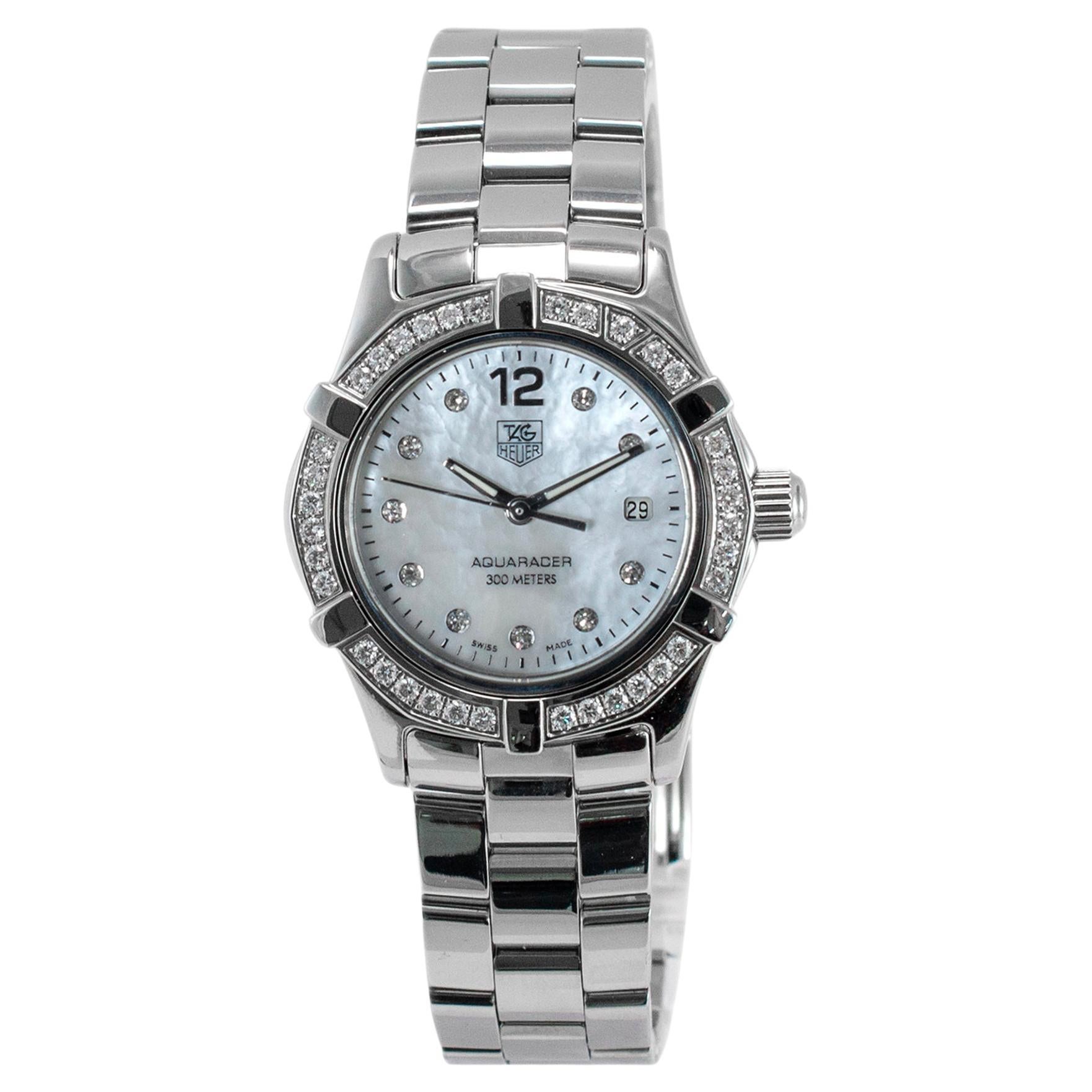 Tag Heuer Aquaracer 27MM WAF1416 Mopa Bisel de diamantes Acero inoxidable Reloj de señora
