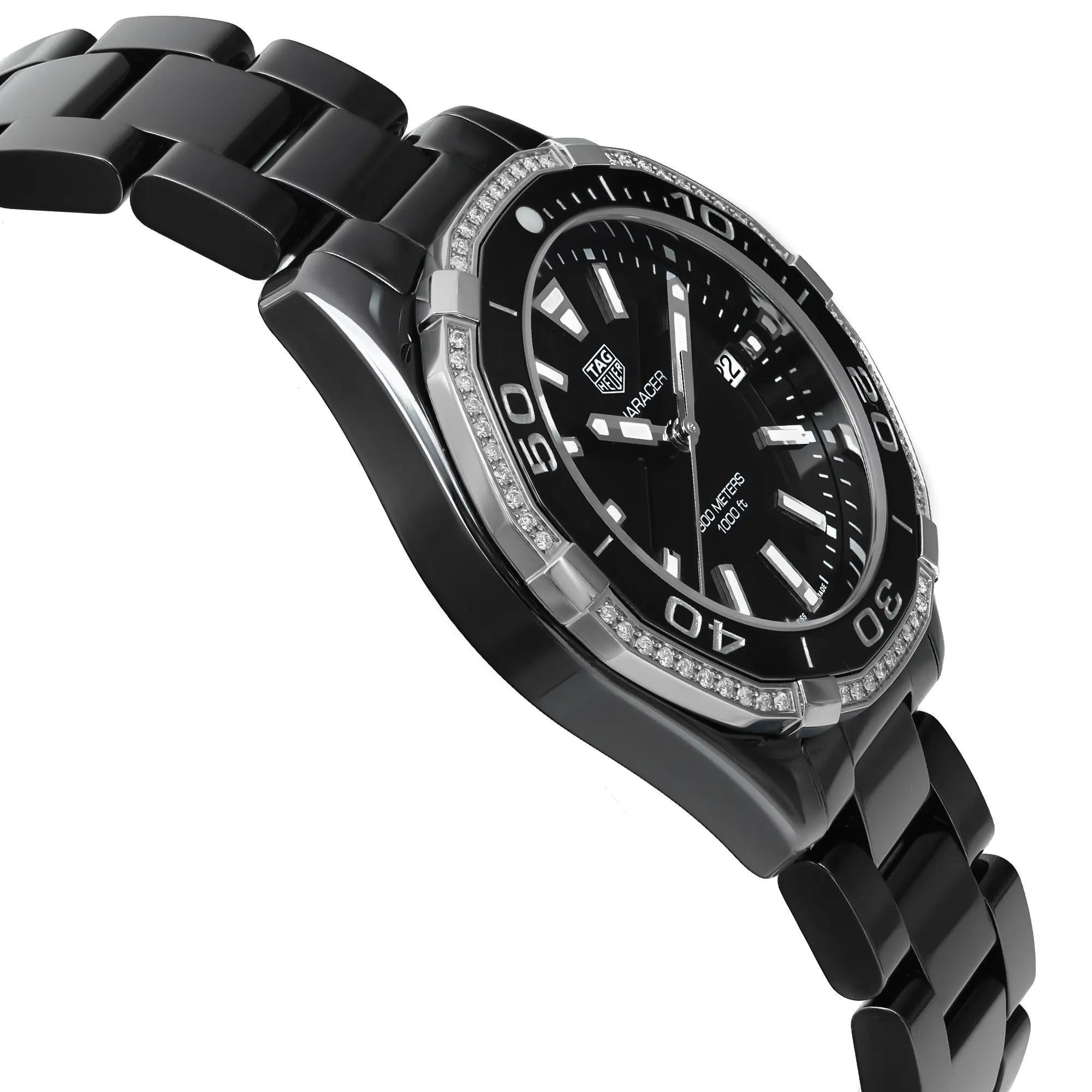 Women's Tag Heuer Aquaracer 35mm Ceramic Diamond Black Dial Ladies Watch WAY1395.BH0716