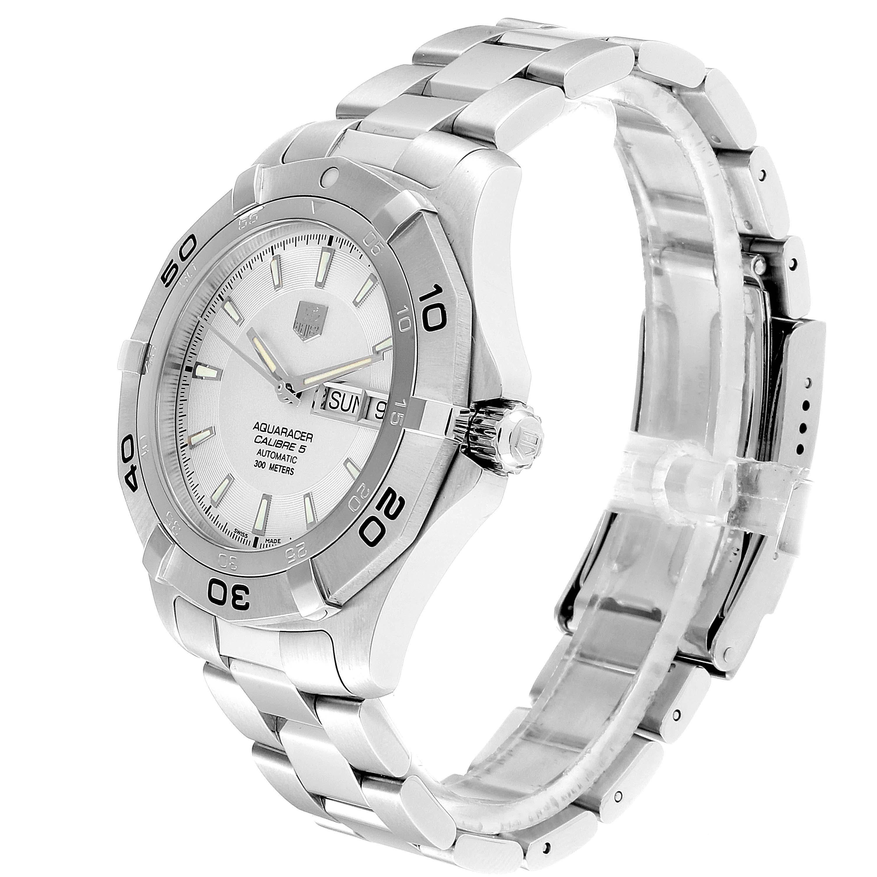 TAG Heuer Aquaracer Silver Dial Steel Men's Watch WAF2011 Box Card In Excellent Condition In Atlanta, GA