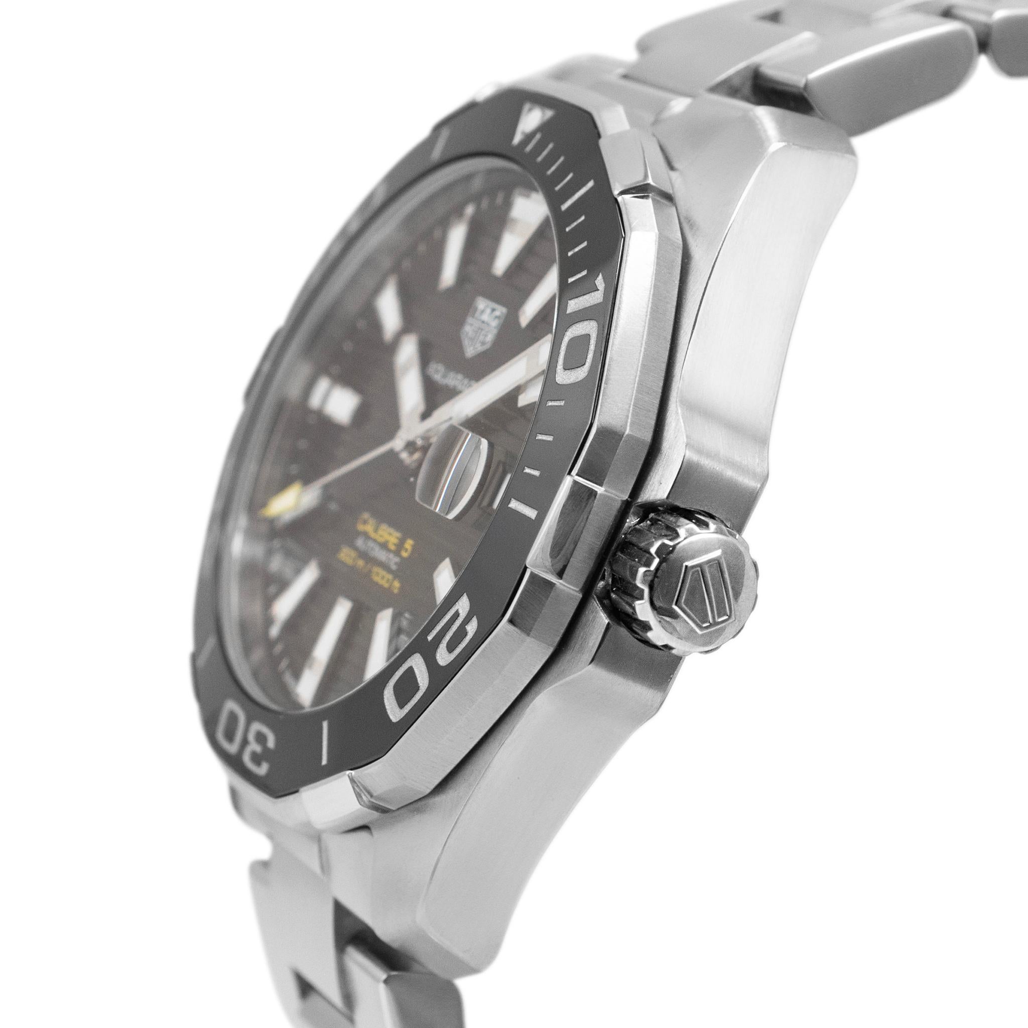 TAG Heuer Aquaracer 43MM WAY101A Schwarzes Zifferblatt 300M Automatikuhr aus Edelstahl im Zustand „Hervorragend“ im Angebot in Houston, TX