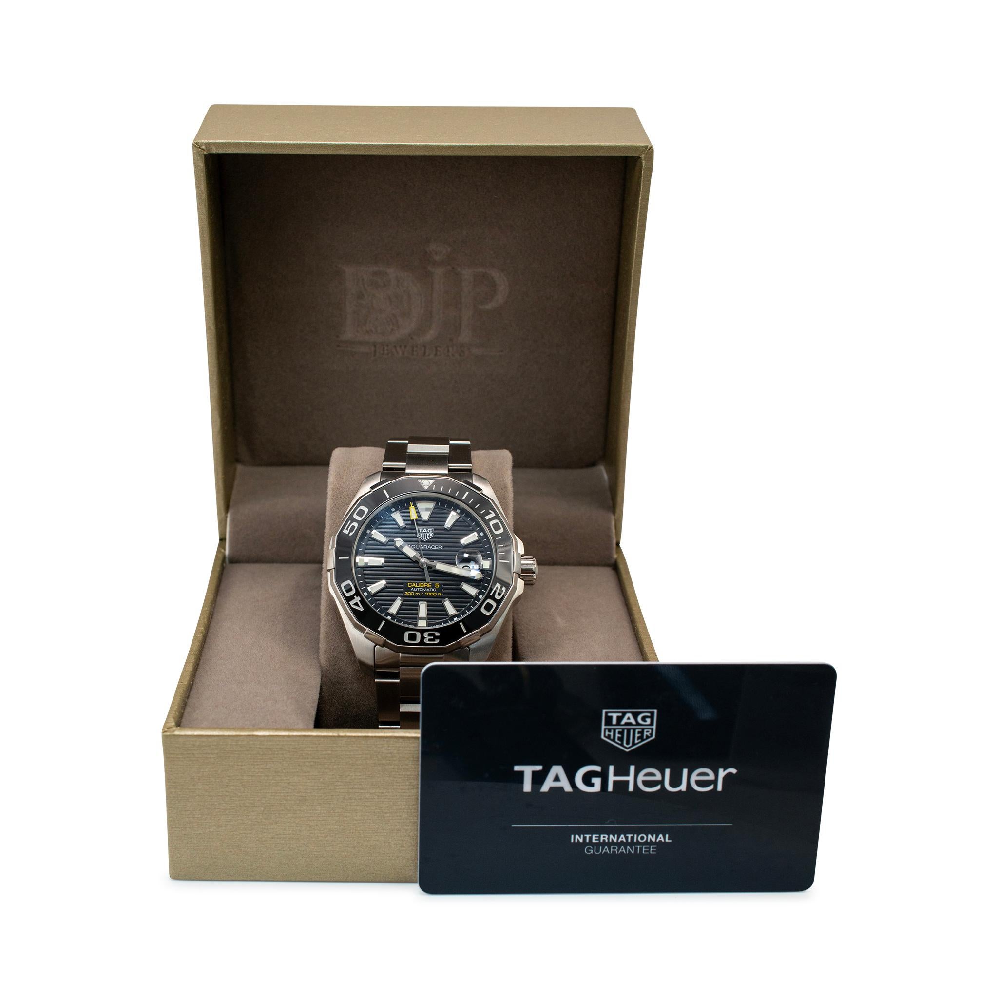 TAG Heuer Aquaracer 43MM WAY101A Schwarzes Zifferblatt 300M Automatikuhr aus Edelstahl im Angebot 4