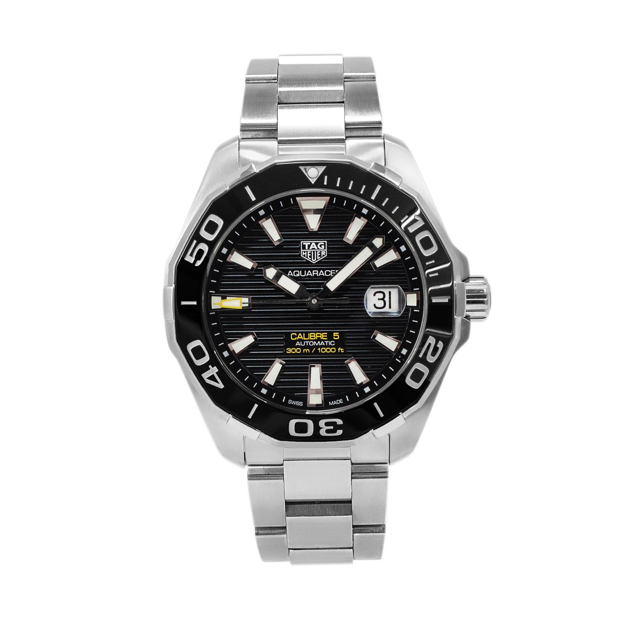 TAG Heuer Aquaracer 43MM WAY101A Schwarzes Zifferblatt 300M Automatikuhr aus Edelstahl