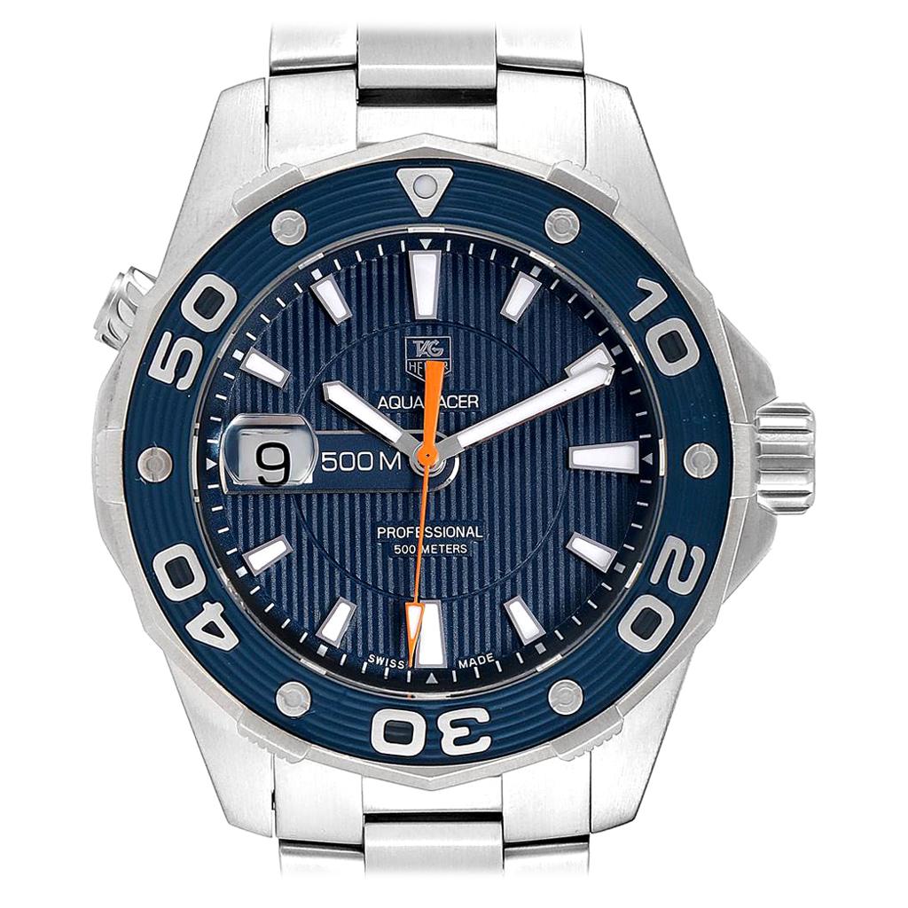 TAG Heuer Aquaracer 500M Blue Dial Orange Hand Steel Men's Watch WAJ1112