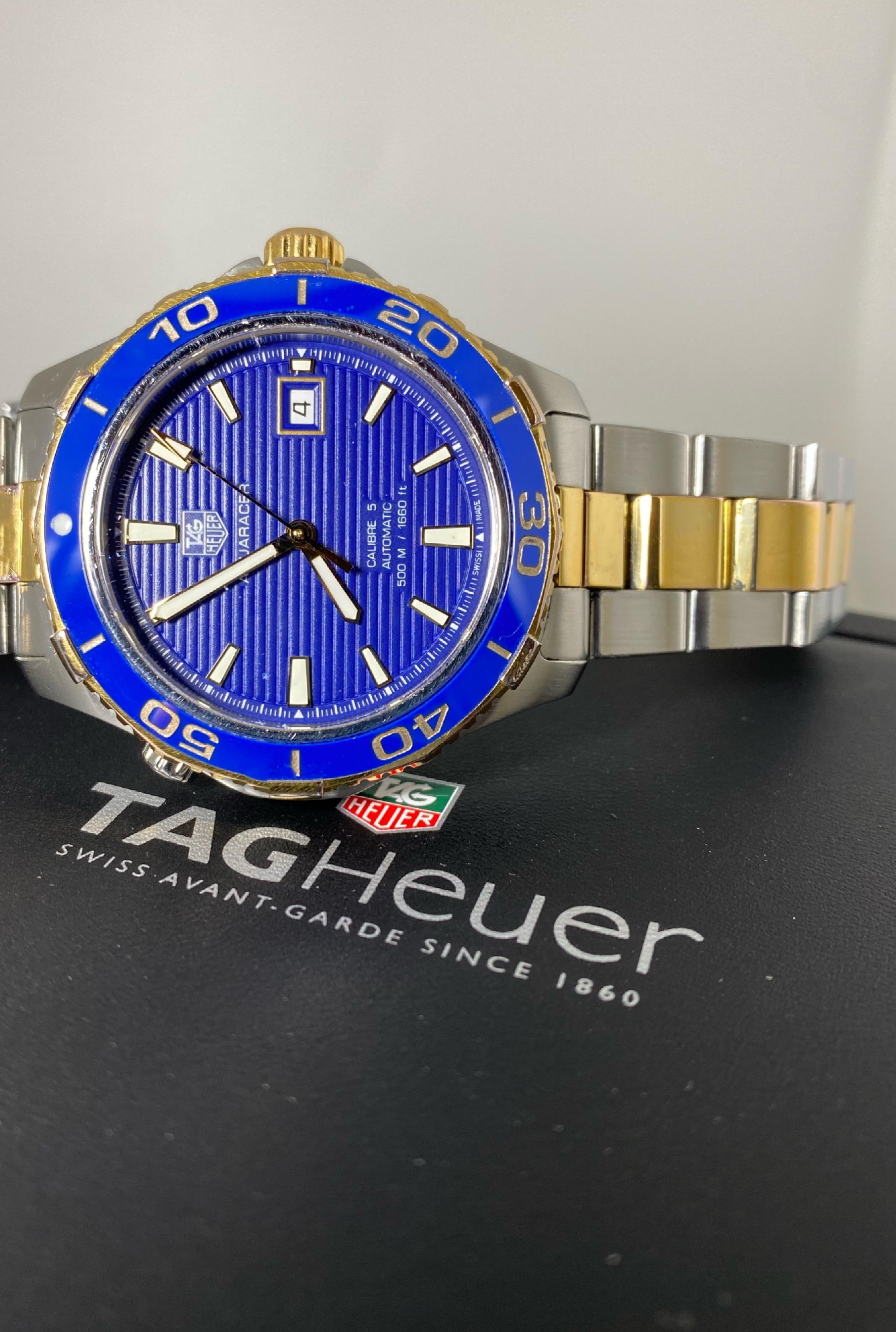Modern TAG Heuer Aquaracer 500m ref WAK2120 Cal 5 Automatic Two-Tone Gold & Steel Watch For Sale