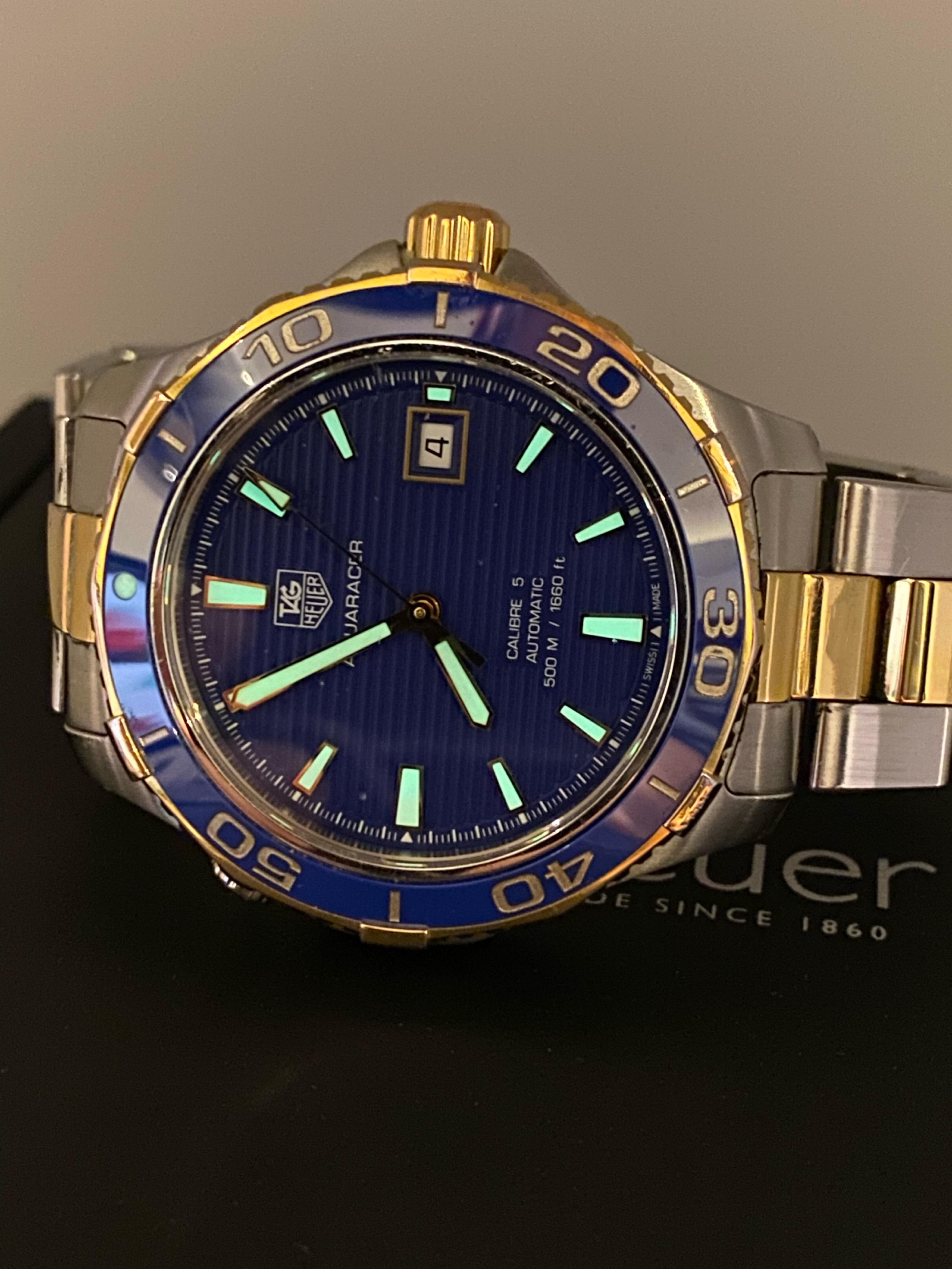 Men's TAG Heuer Aquaracer 500m ref WAK2120 Cal 5 Automatic Two-Tone Gold & Steel Watch For Sale