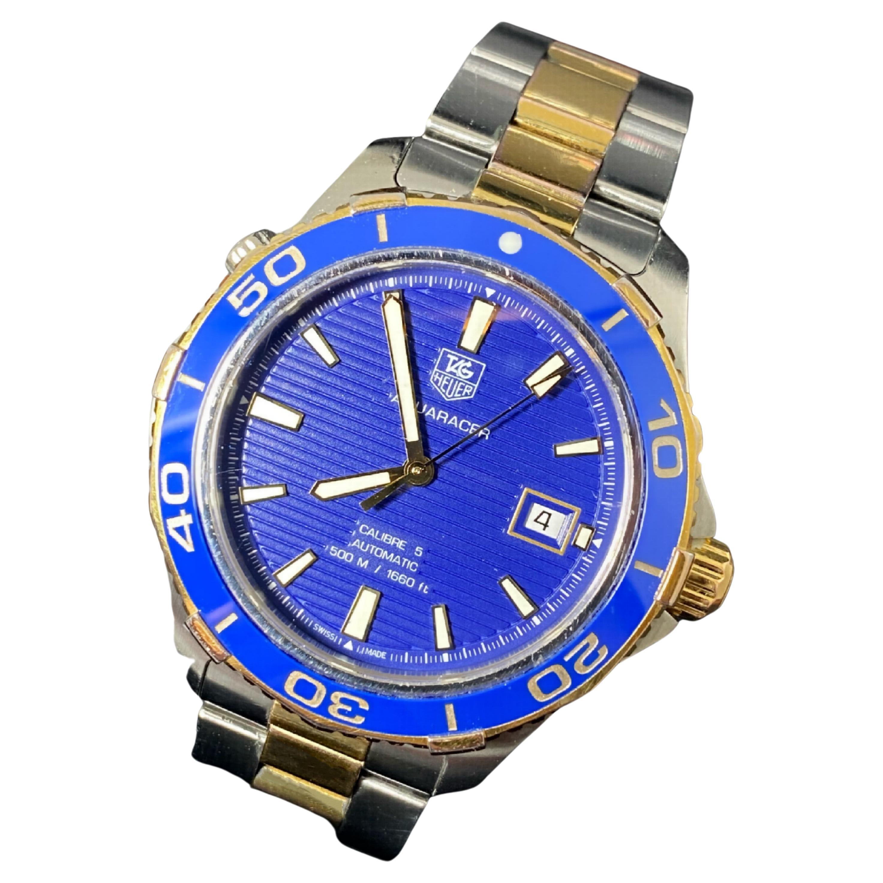 TAG Heuer Aquaracer 500m ref WAK2120 Cal 5 Automatic Two-Tone Gold & Steel Watch For Sale