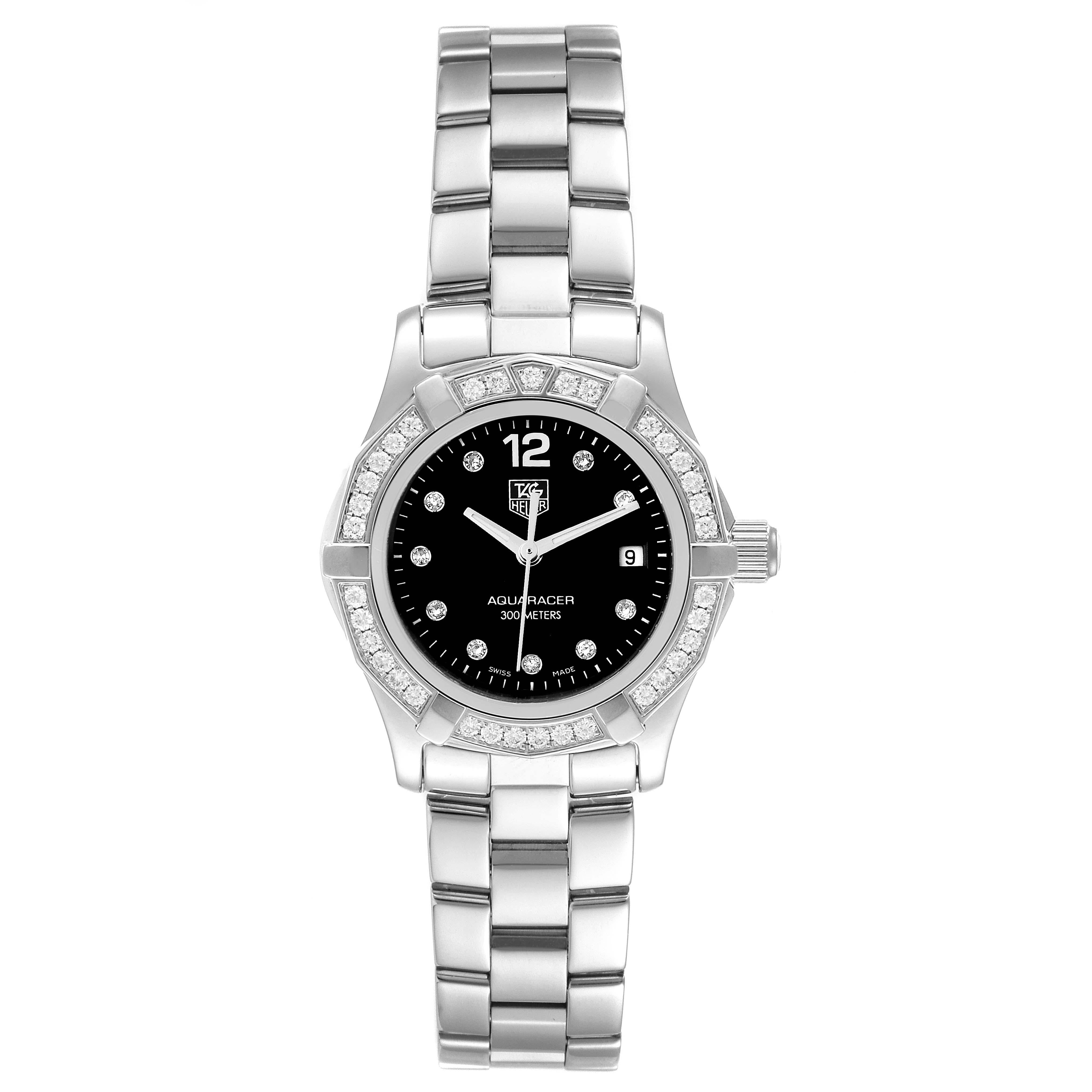 TAG Heuer Aquaracer Damenuhr aus Stahl mit schwarzem Zifferblatt und Diamant WAF141D im Zustand „Hervorragend“ im Angebot in Atlanta, GA