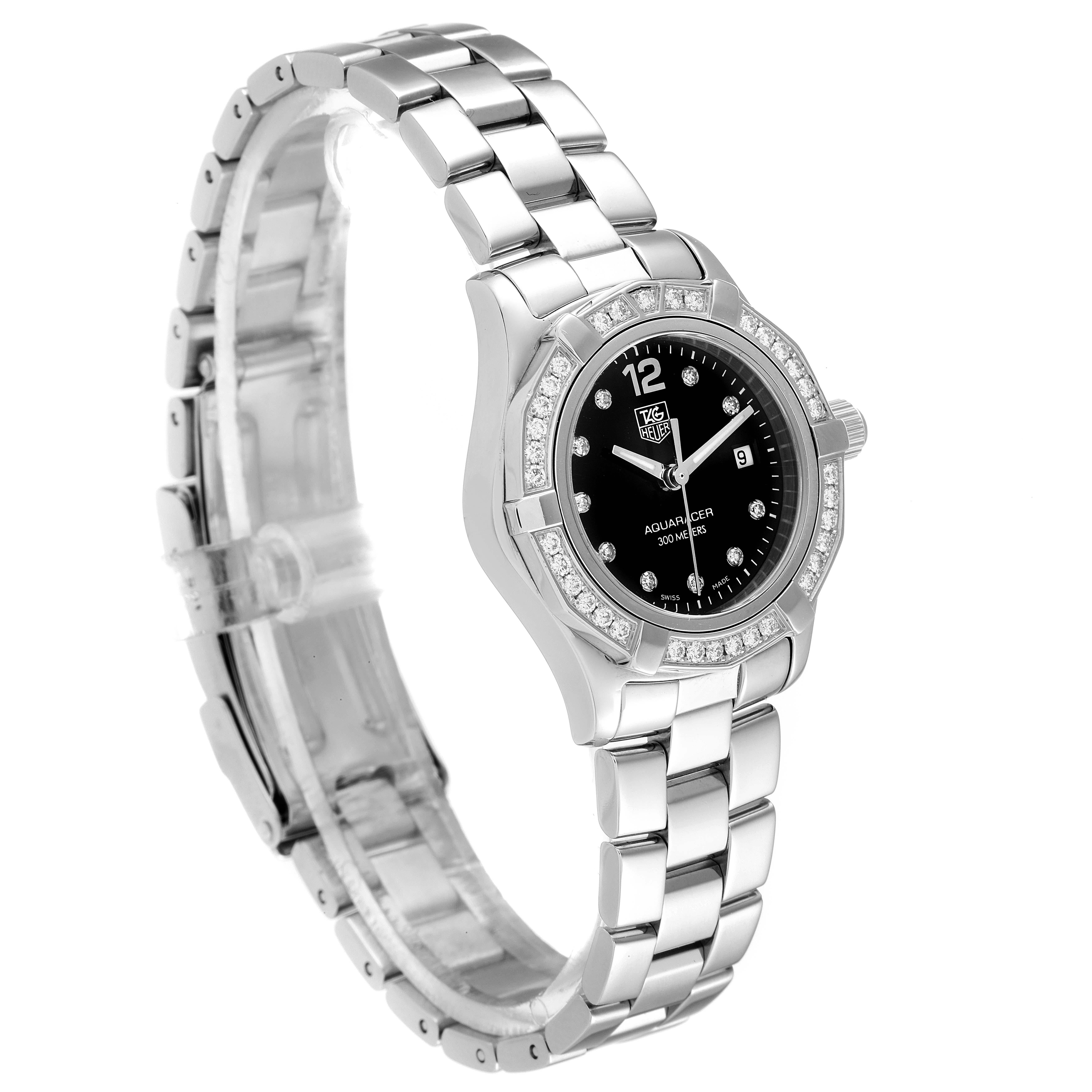 TAG Heuer Aquaracer Damenuhr aus Stahl mit schwarzem Zifferblatt und Diamant WAF141D im Angebot 1