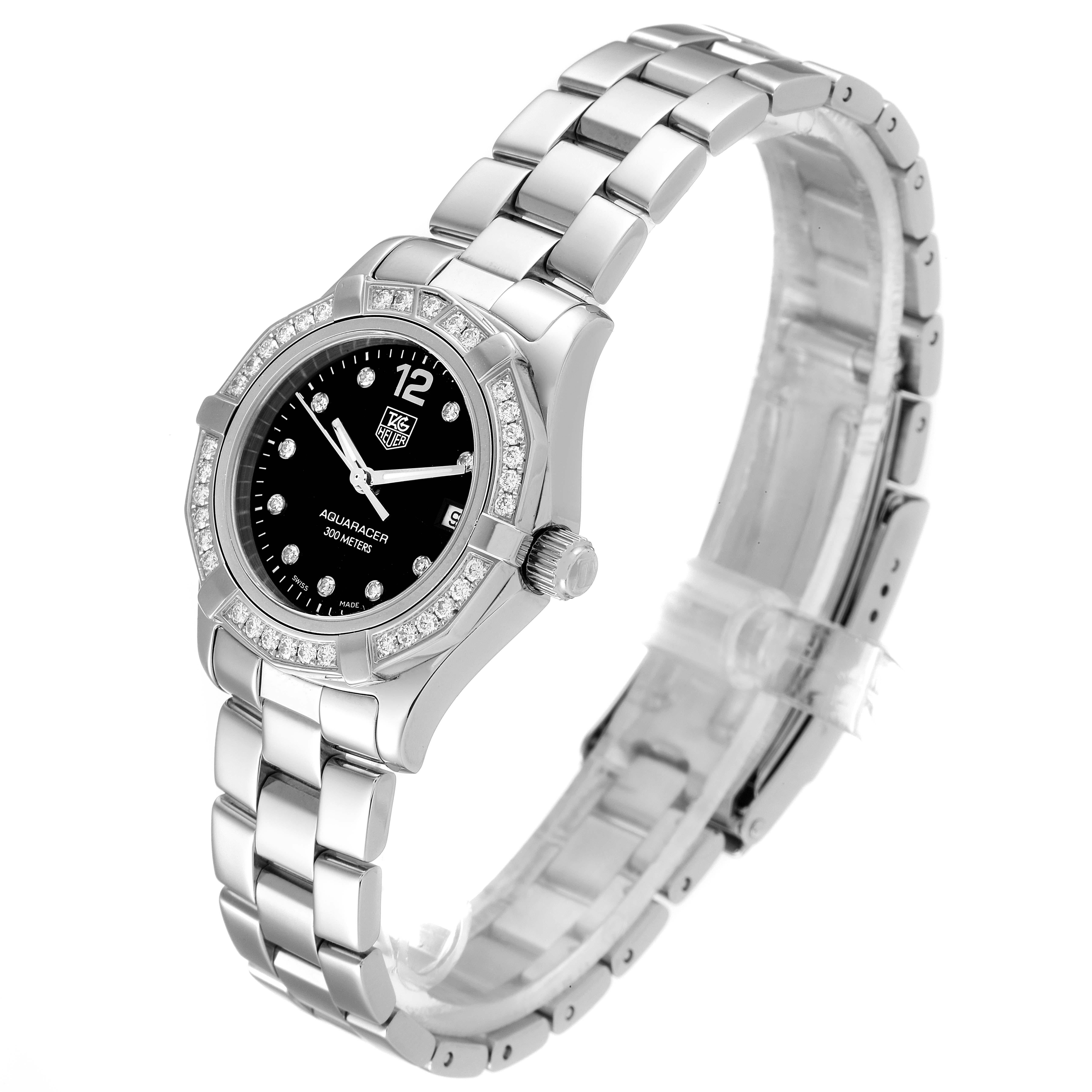 TAG Heuer Aquaracer Damenuhr aus Stahl mit schwarzem Zifferblatt und Diamant WAF141D im Angebot 2
