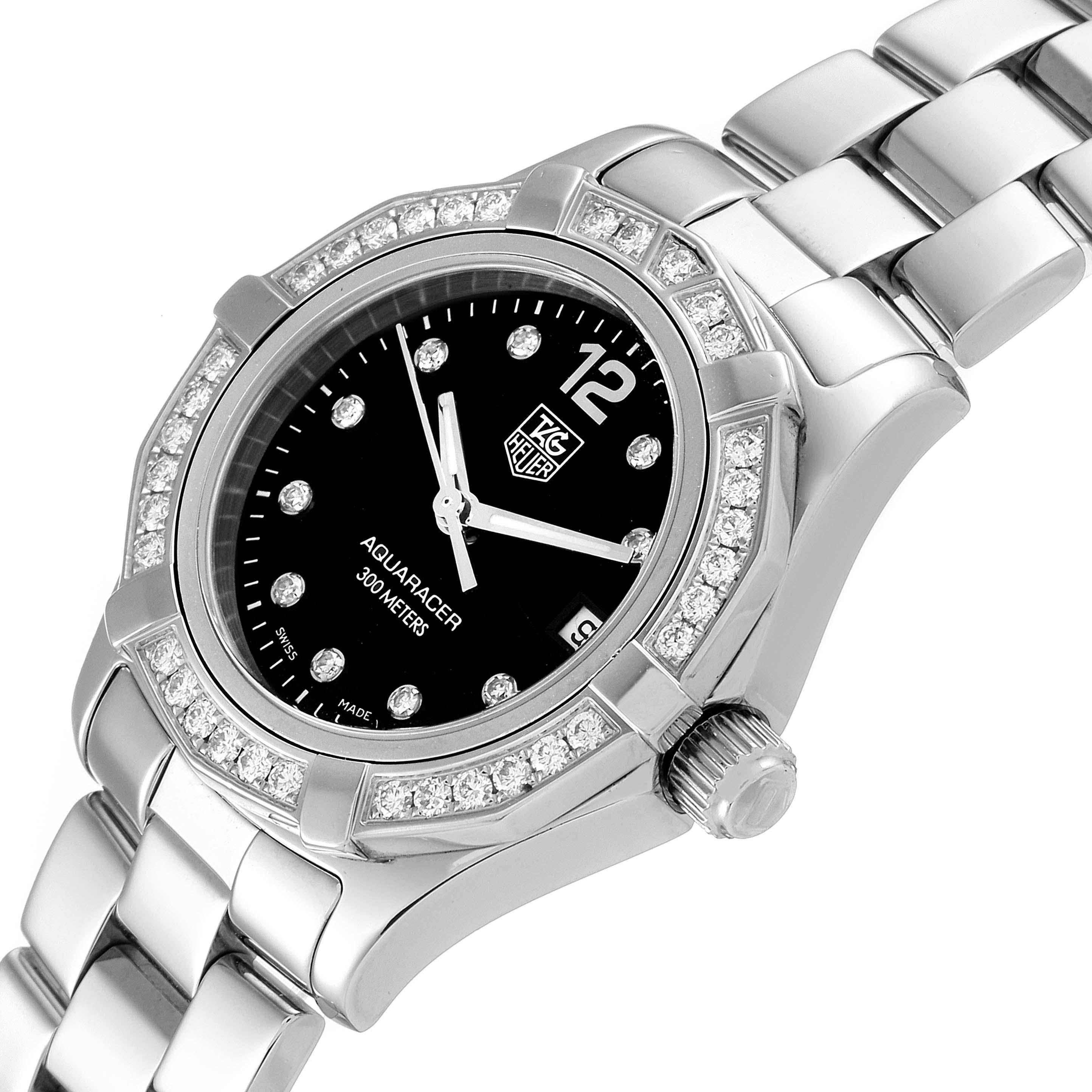 TAG Heuer Aquaracer Damenuhr aus Stahl mit schwarzem Zifferblatt und Diamant WAF141D im Angebot 3