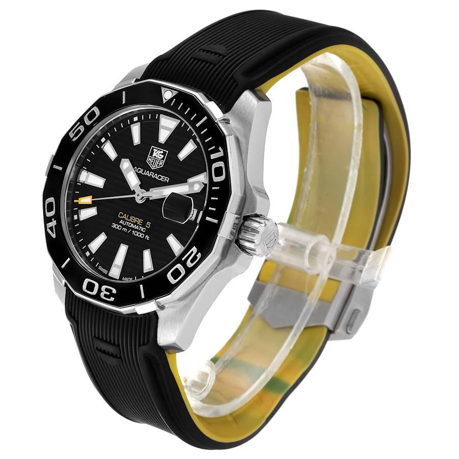 Men's Tag Heuer Aquaracer Black Dial Rubber Strap Steel Mens Watch WAY211A Card For Sale