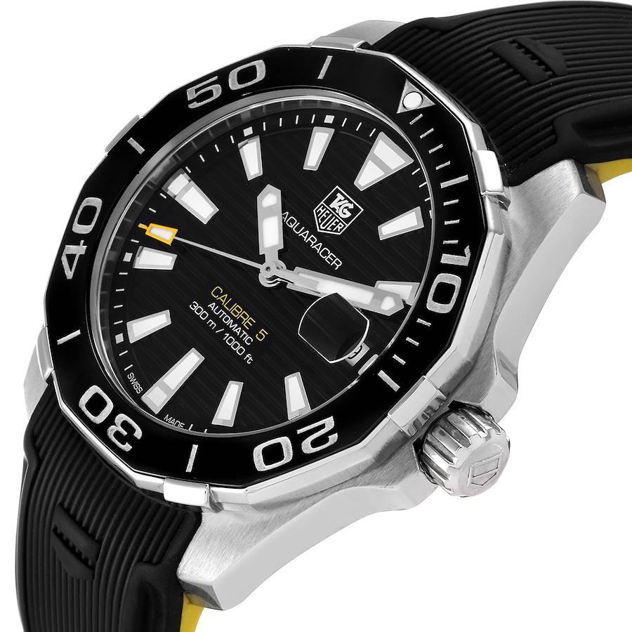 Tag Heuer Aquaracer Black Dial Rubber Strap Steel Mens Watch WAY211A Card For Sale 1