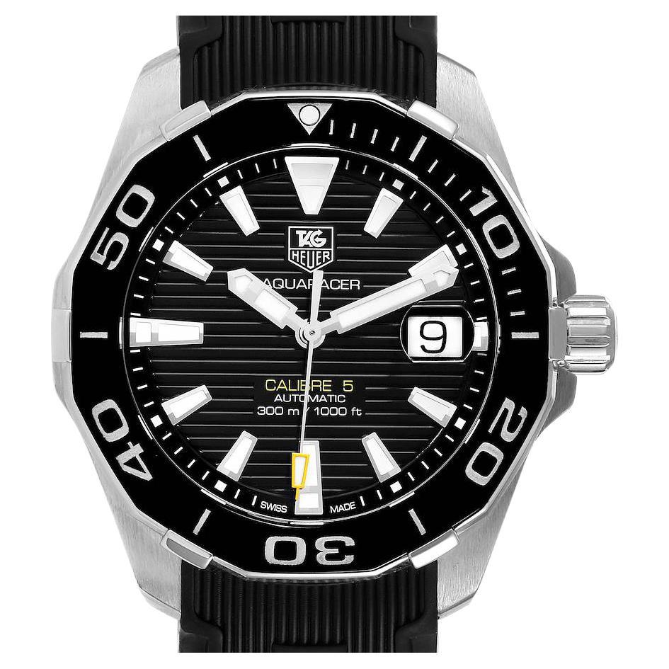 Tag Heuer Aquaracer Black Dial Rubber Strap Steel Mens Watch WAY211A Card For Sale
