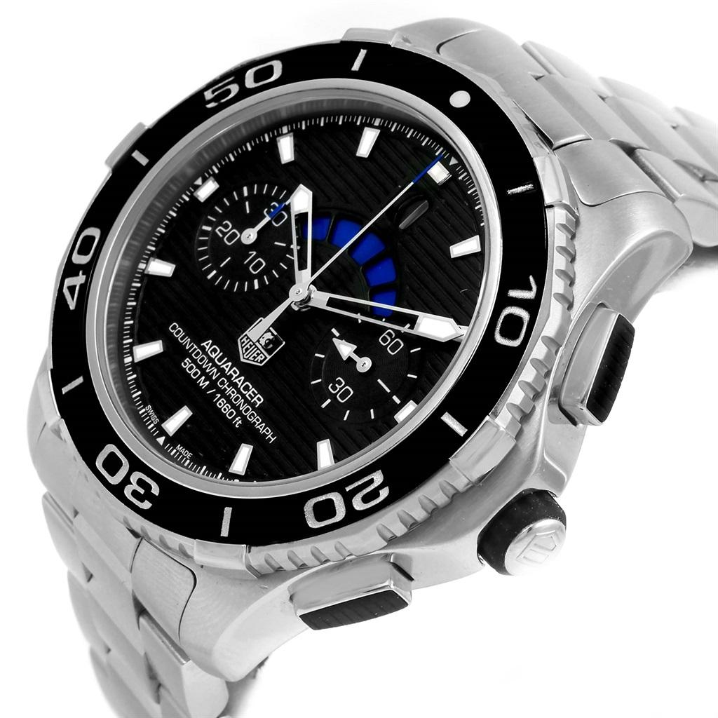 Tag Heuer Aquaracer Black Dial Steel Mens Watch CAK211A. Automatic self-winding movement. Stainless steel case 43.0 mm in diameter. Uni-directional rotating black ceramic bezel. Scratch resistant sapphire crystal. Black dial with luminous hands and