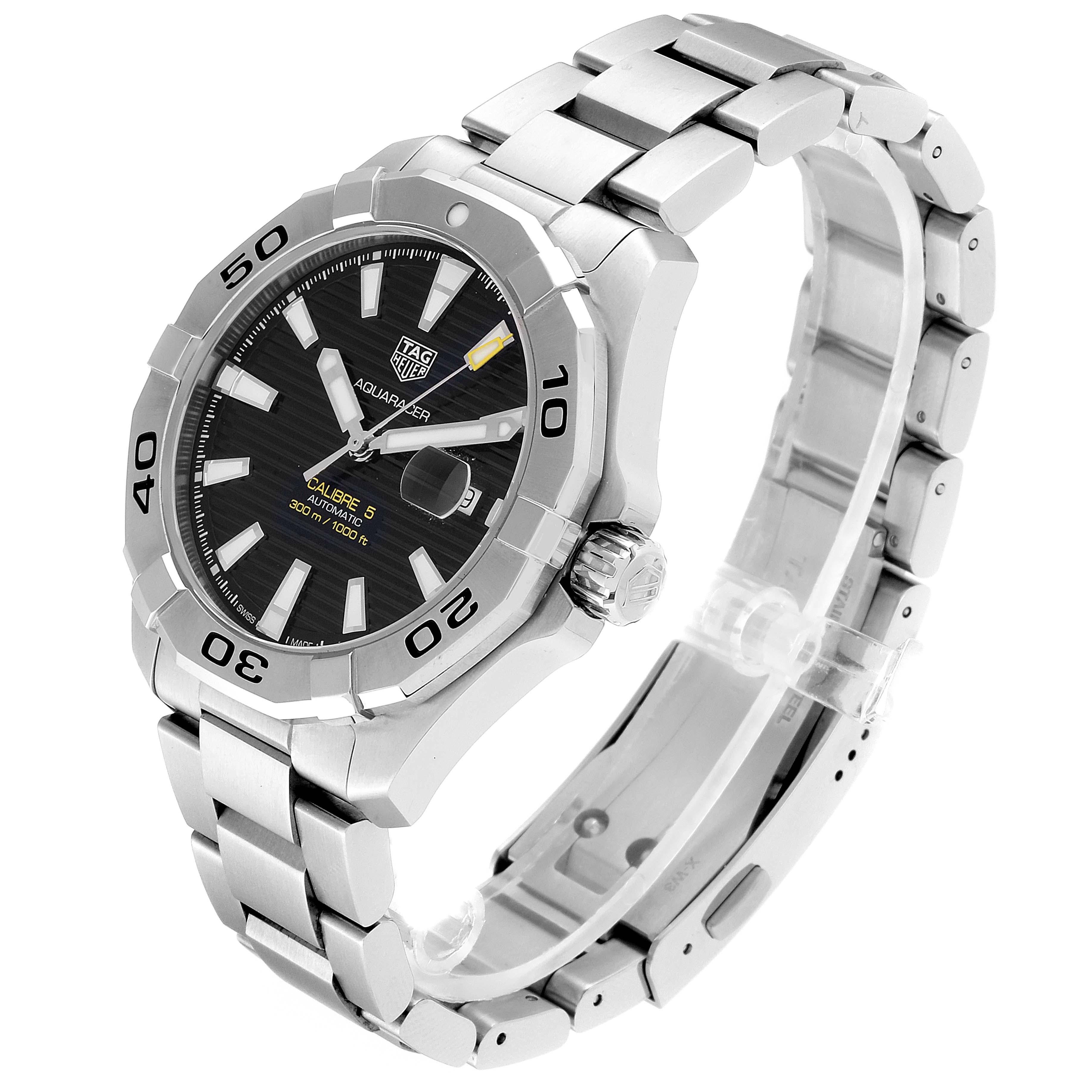 TAG Heuer Aquaracer Black Dial Steel Men's Watch WAY2010 Box Card For Sale 1