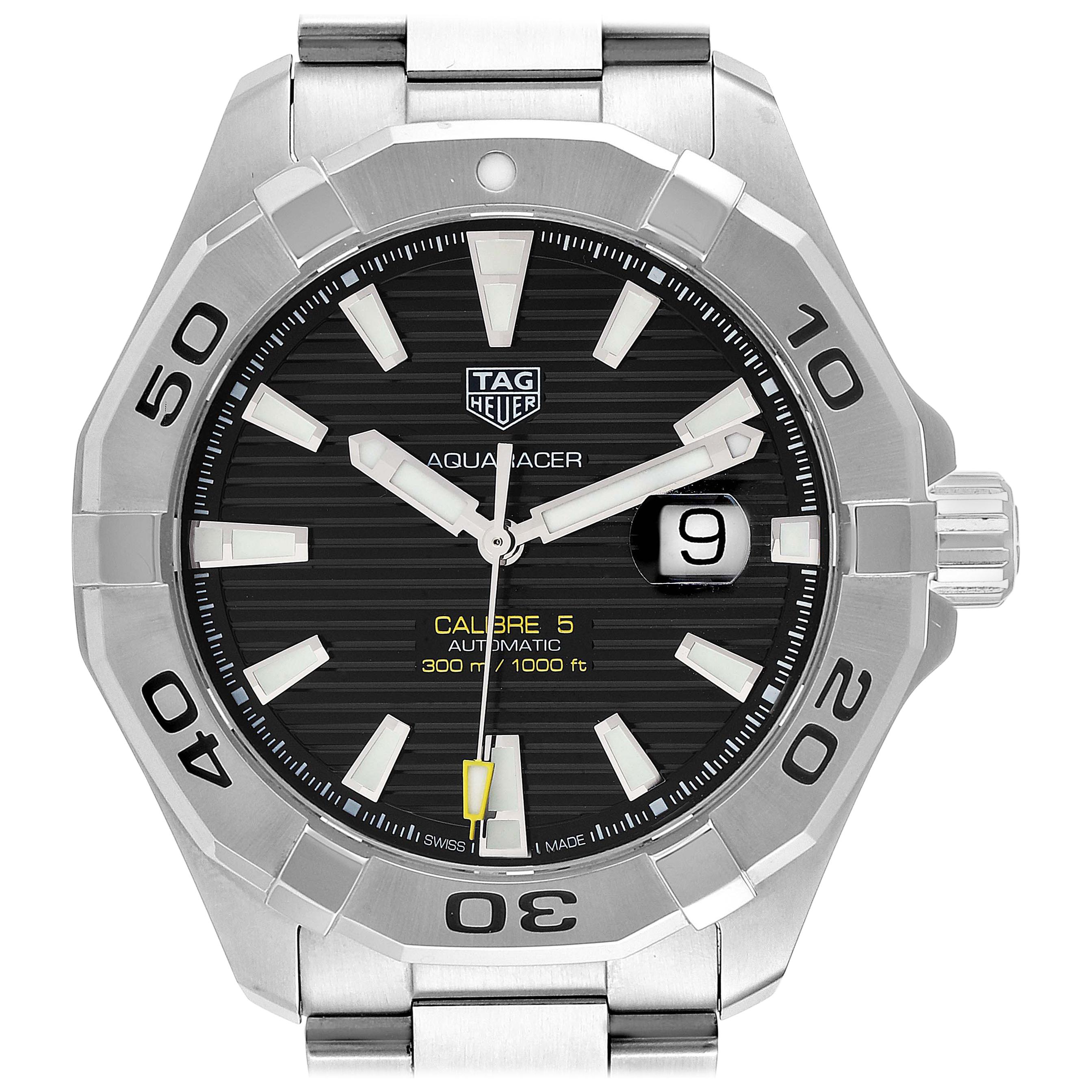 TAG Heuer Aquaracer Black Dial Steel Men's Watch WAY2010 Box Card For Sale