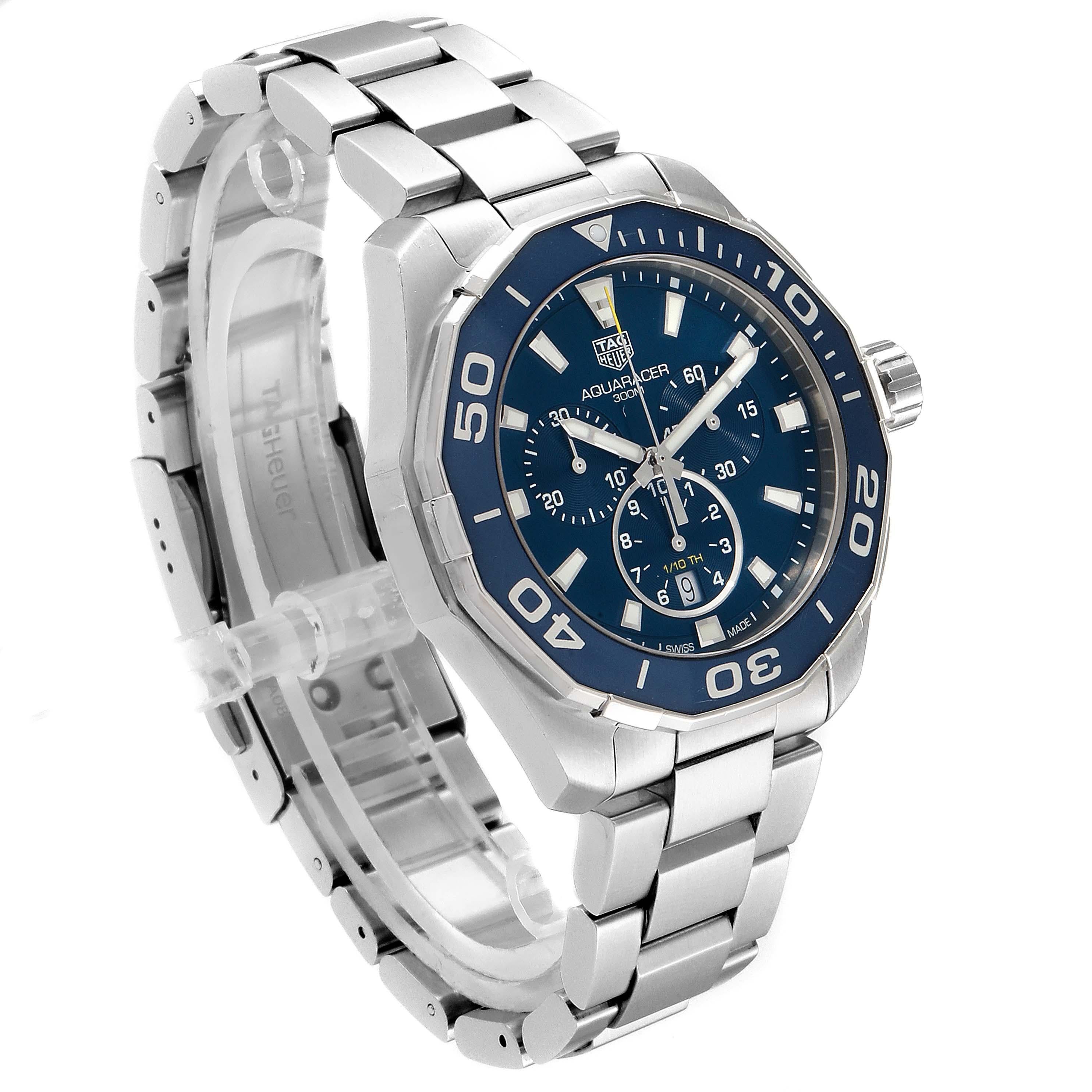 TAG Heuer Aquaracer Blue Dial Chronograph Men’s Watch CAY111B Box Card In Excellent Condition In Atlanta, GA