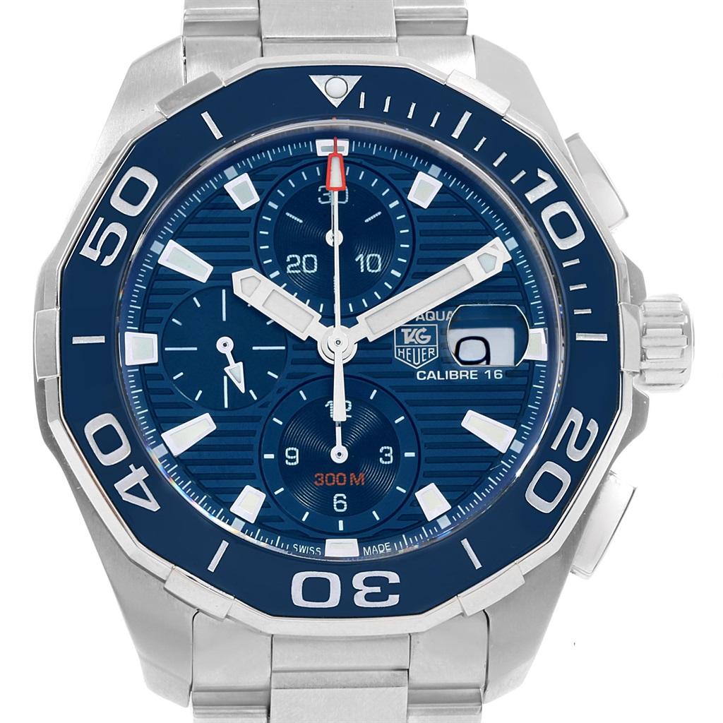 TAG Heuer Aquaracer Blue Dial Chronograph Steel Men's Watch CAY211B For Sale 2