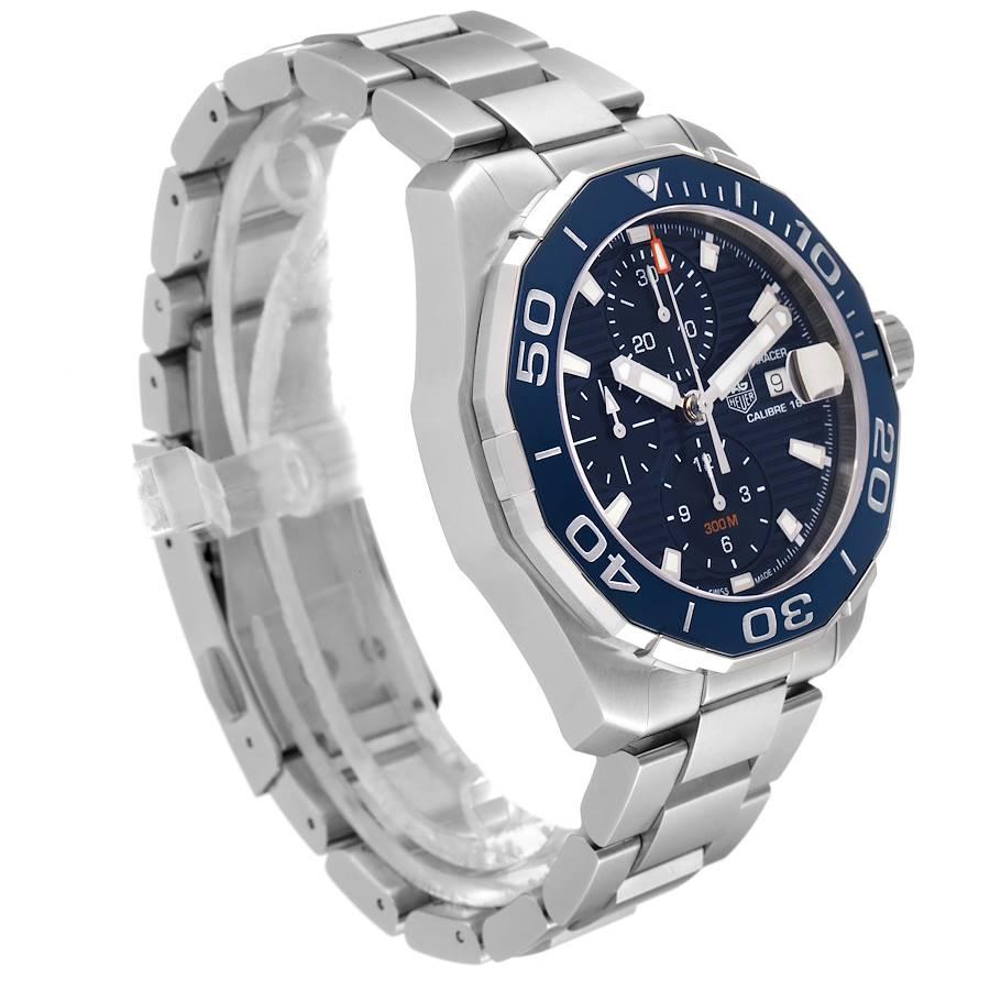 Tag Heuer Aquaracer Blue Dial Steel Chronograph Mens Watch CAY211B Box Card In Excellent Condition For Sale In Atlanta, GA