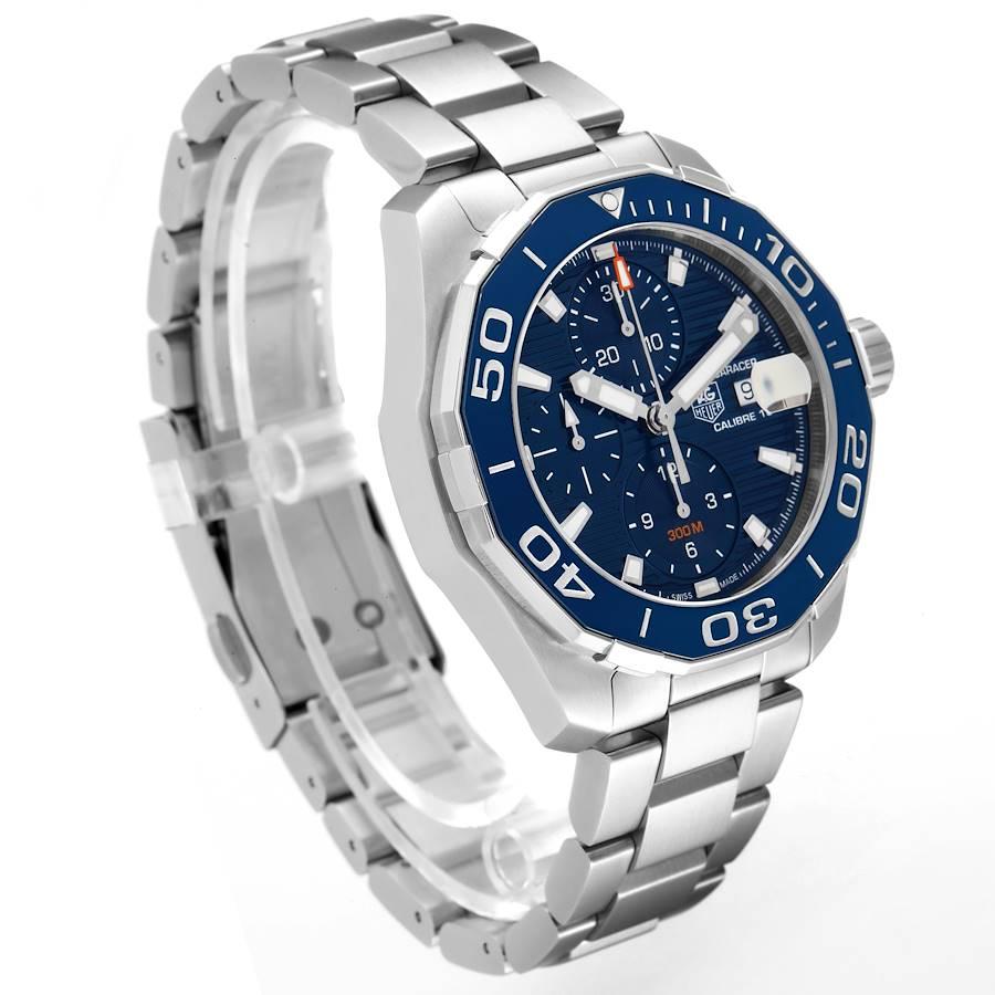 Tag Heuer Aquaracer Blue Dial Steel Chronograph Mens Watch CAY211B Box Card In Excellent Condition For Sale In Atlanta, GA