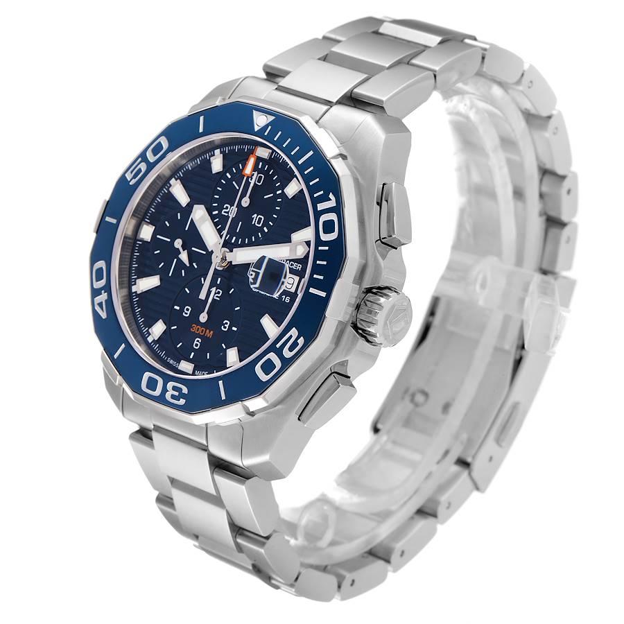 Men's Tag Heuer Aquaracer Blue Dial Steel Chronograph Mens Watch CAY211B Box Card For Sale