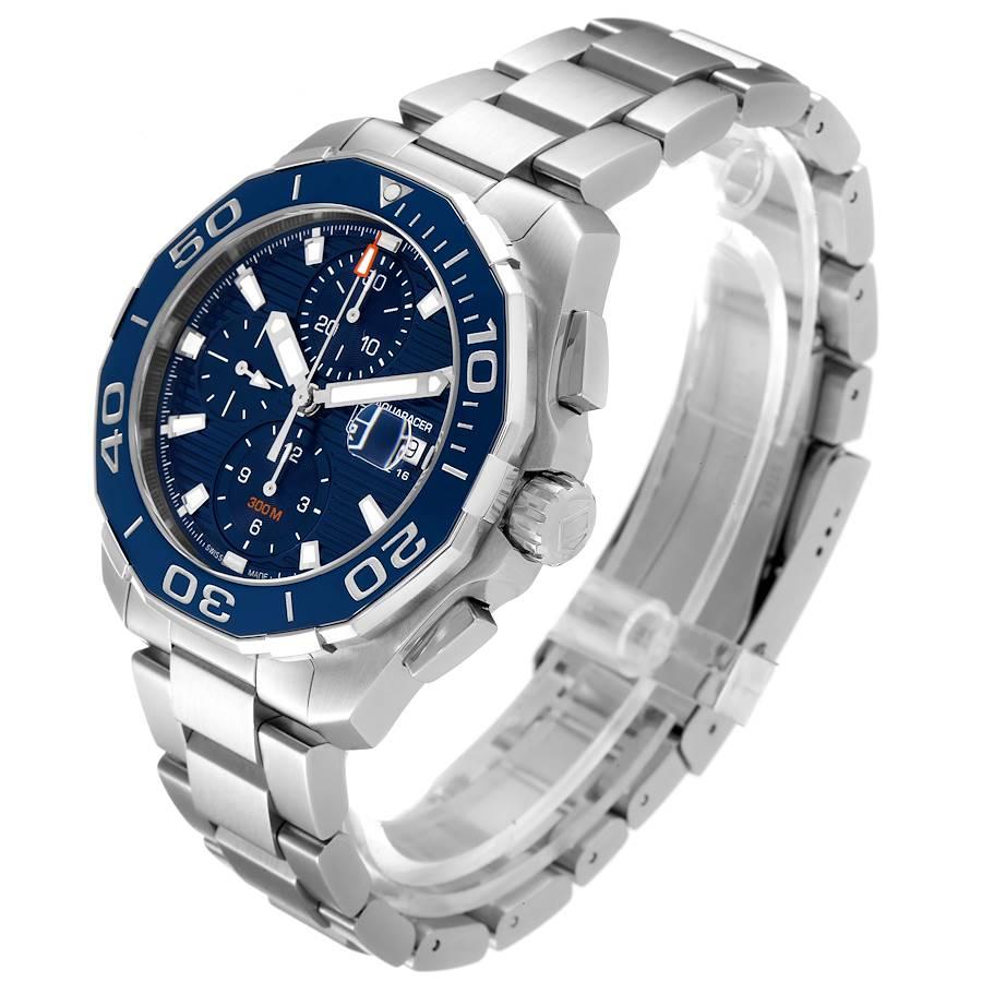 Men's Tag Heuer Aquaracer Blue Dial Steel Chronograph Mens Watch CAY211B Box Card For Sale
