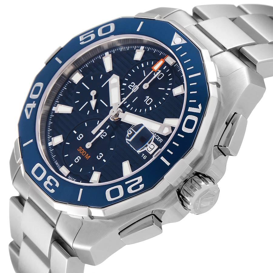 Tag Heuer Aquaracer Blue Dial Steel Chronograph Mens Watch CAY211B Box Card For Sale 1
