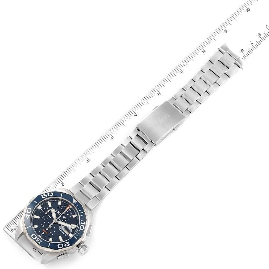 Tag Heuer Aquaracer Blue Dial Steel Chronograph Mens Watch CAY211B Box Card For Sale 4