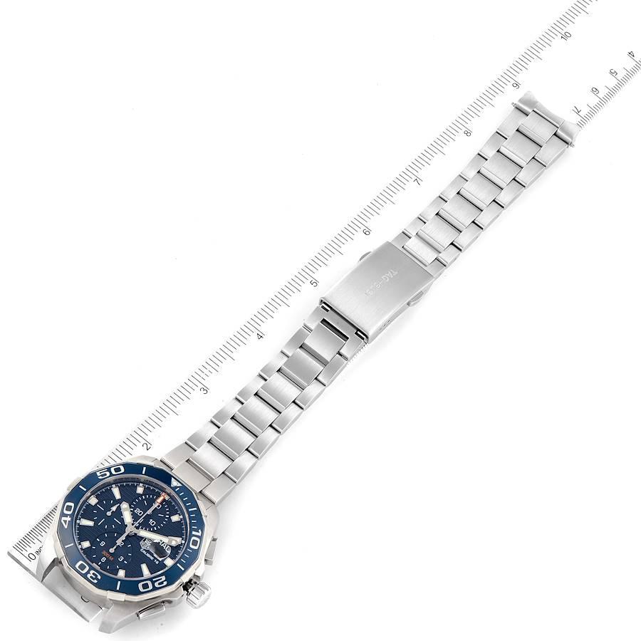 Tag Heuer Aquaracer Blue Dial Steel Chronograph Mens Watch CAY211B Box Card For Sale 4
