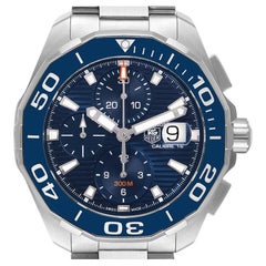 Tag Heuer Aquaracer Blue Dial Steel Chronograph Mens Watch CAY211B Box Card