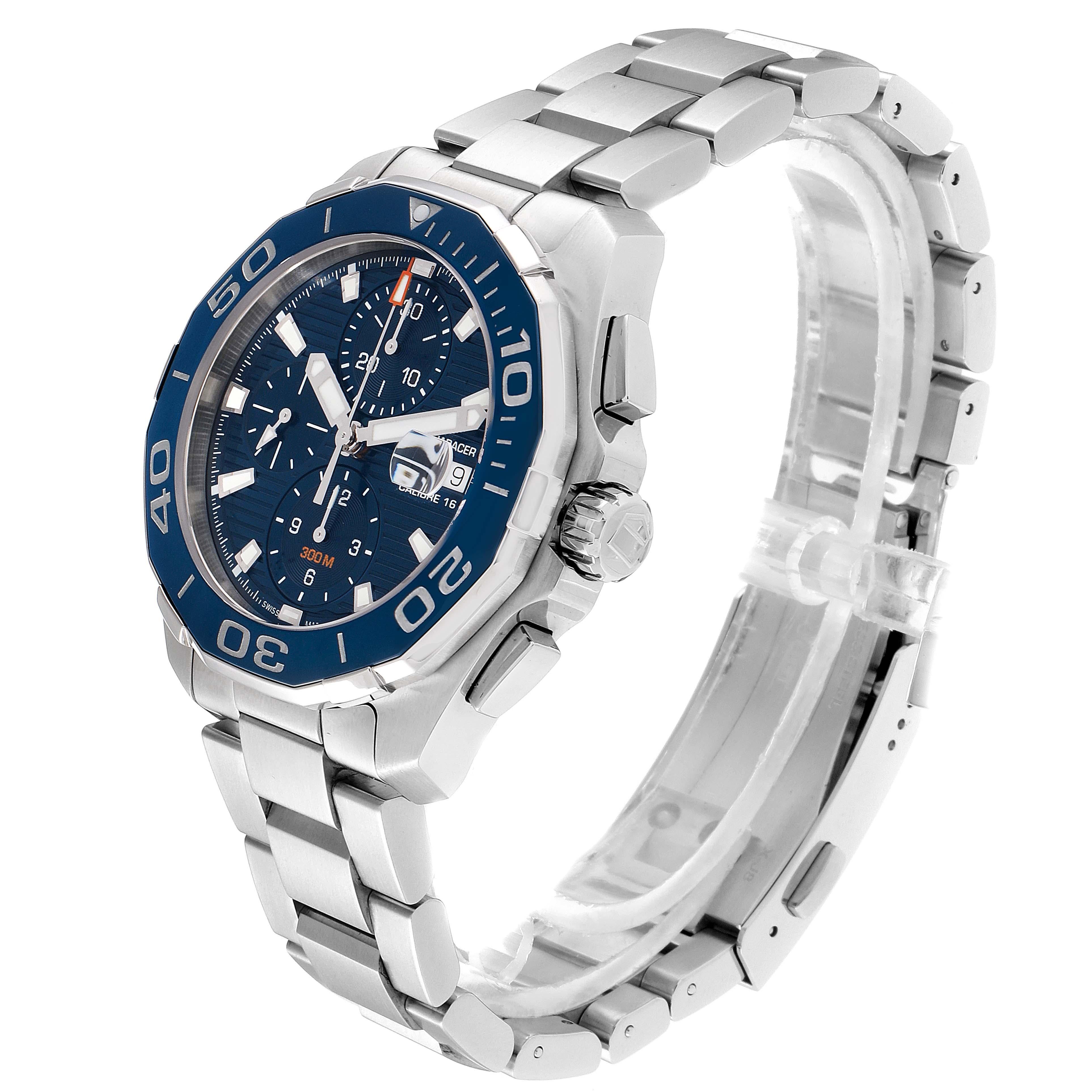TAG Heuer Aquaracer Blue Dial Steel Men's Watch CAY211B Box Card For Sale 1