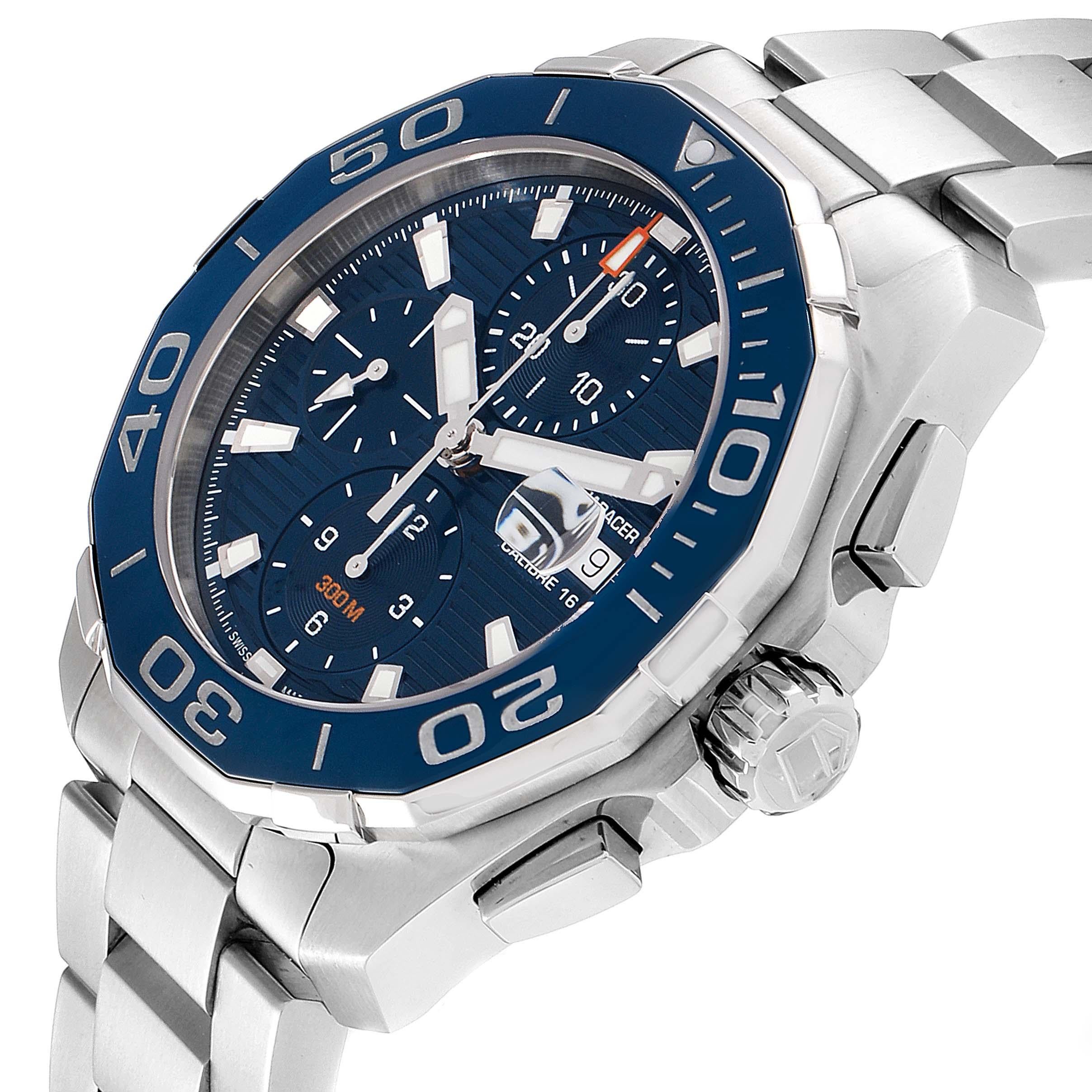 TAG Heuer Aquaracer Blue Dial Steel Men's Watch CAY211B Box Card For Sale 2