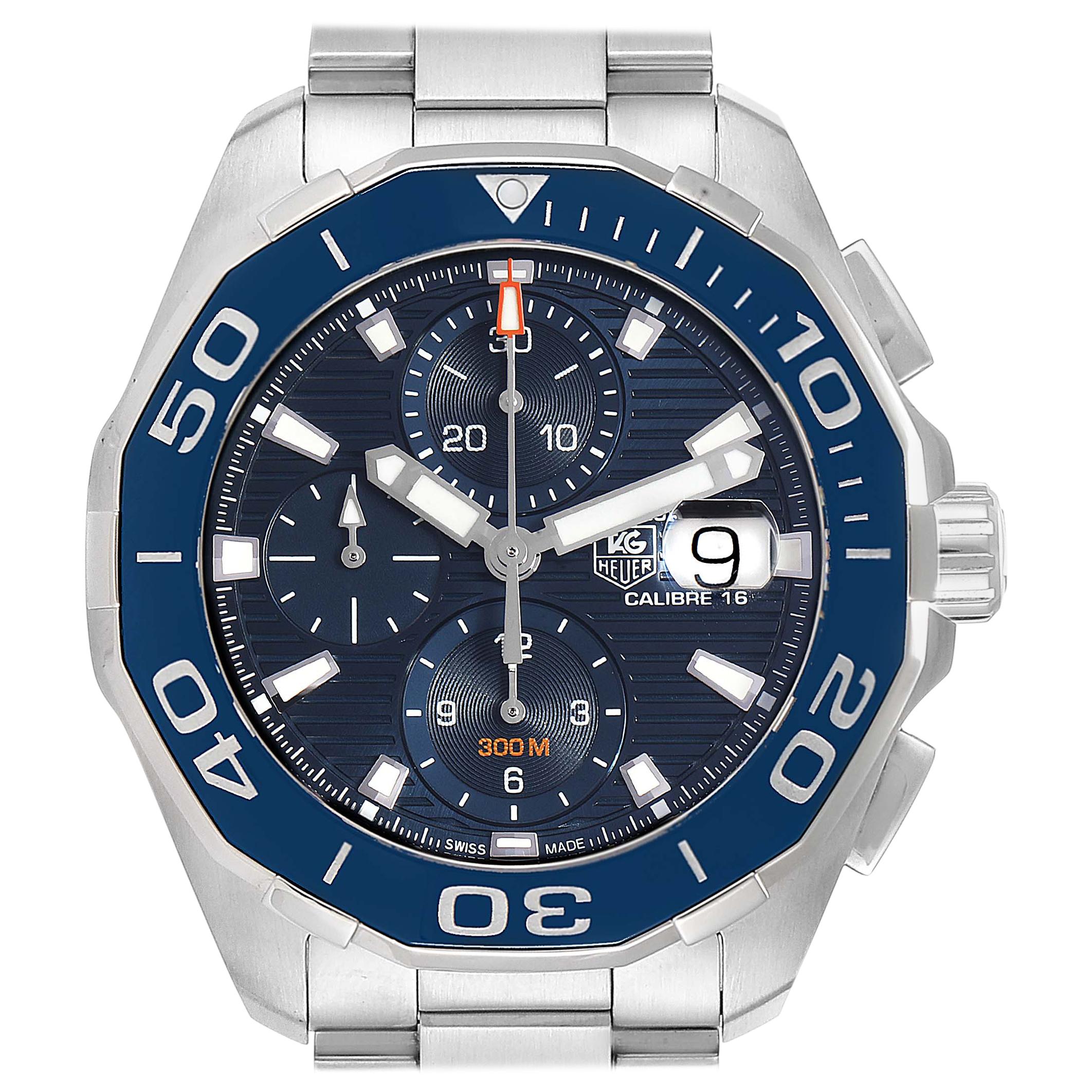 TAG Heuer Aquaracer Blue Dial Steel Men's Watch CAY211B Box Card For Sale