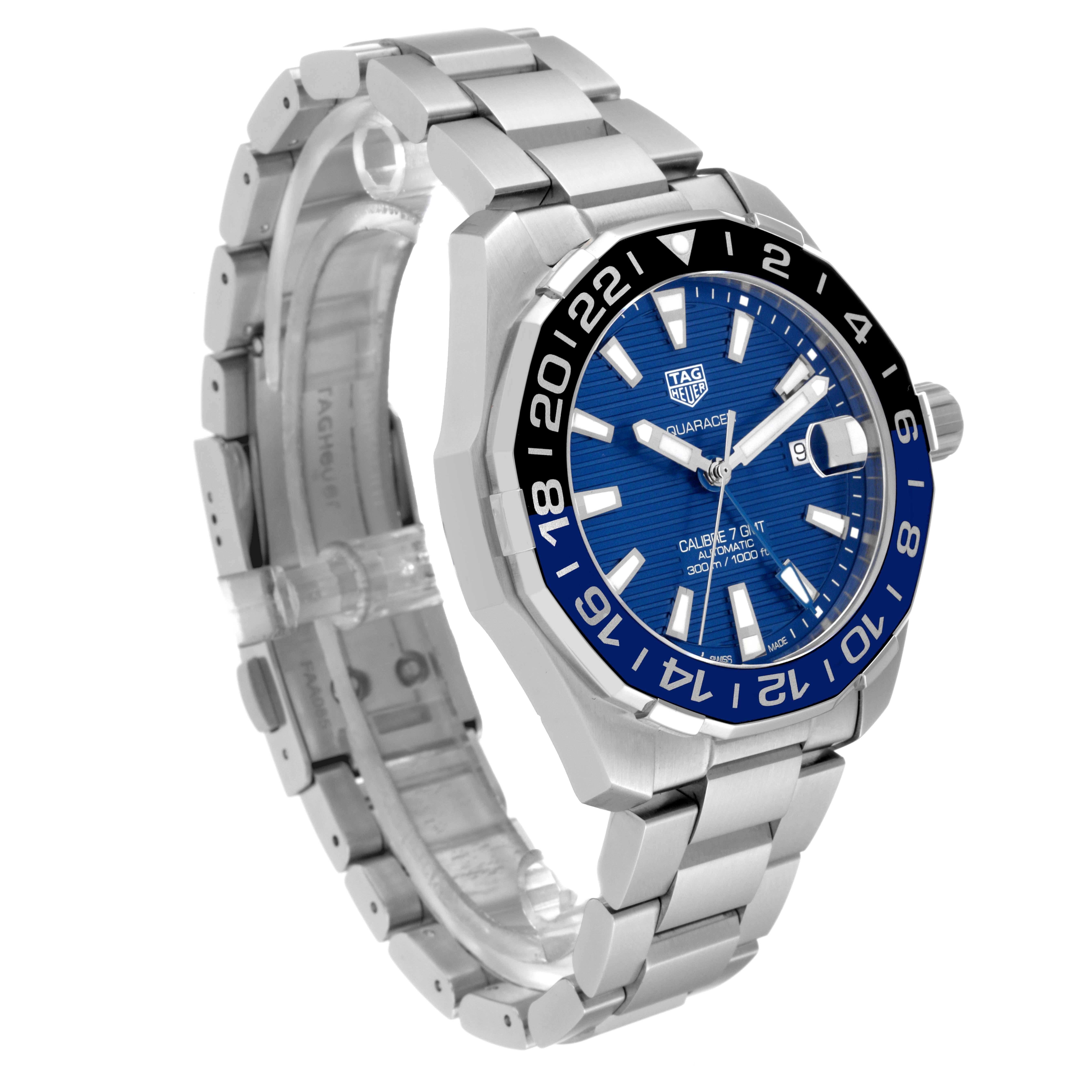 Tag Heuer Aquaracer Blue Dial Steel Mens Watch WAY201T In Excellent Condition For Sale In Atlanta, GA