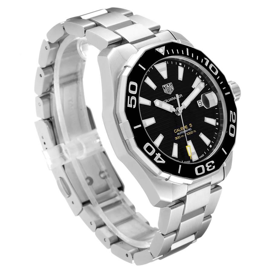 Tag Heuer Aquaracer Calibre 5 Black Dial Mens Watch WAY201A Box Card In Excellent Condition For Sale In Atlanta, GA