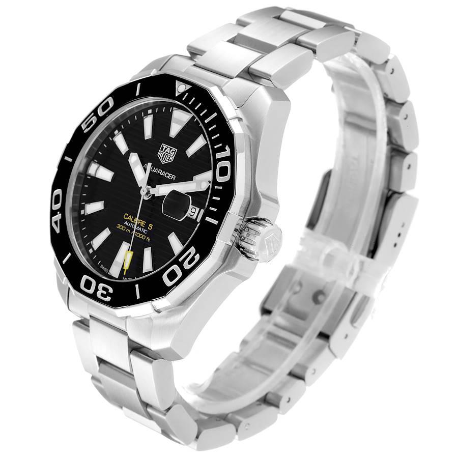 Men's Tag Heuer Aquaracer Calibre 5 Black Dial Mens Watch WAY201A Box Card For Sale