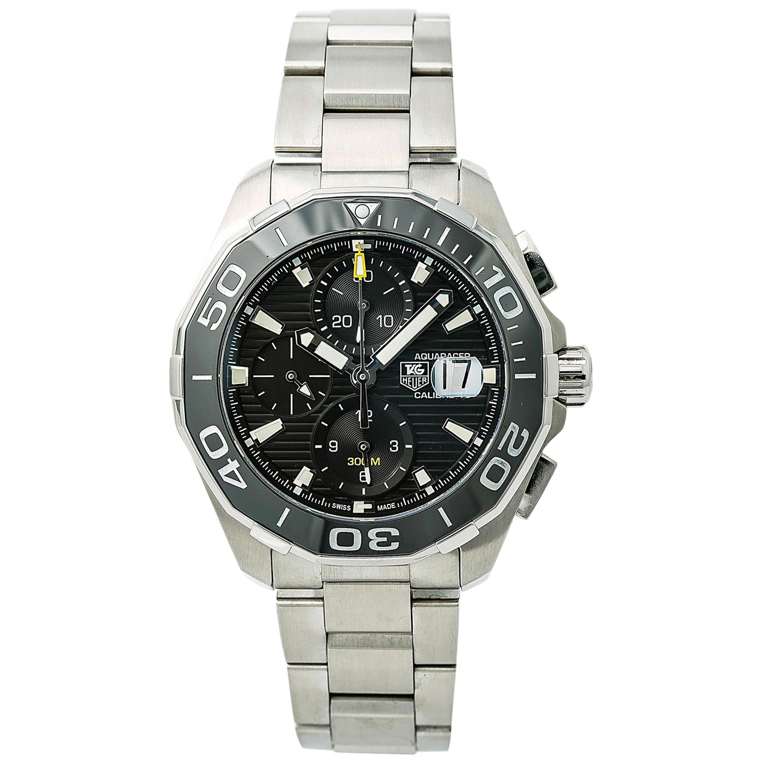 TAG Heuer Aquaracer CAY211A-0 Men's Automatic Watch Black Dial SS For Sale